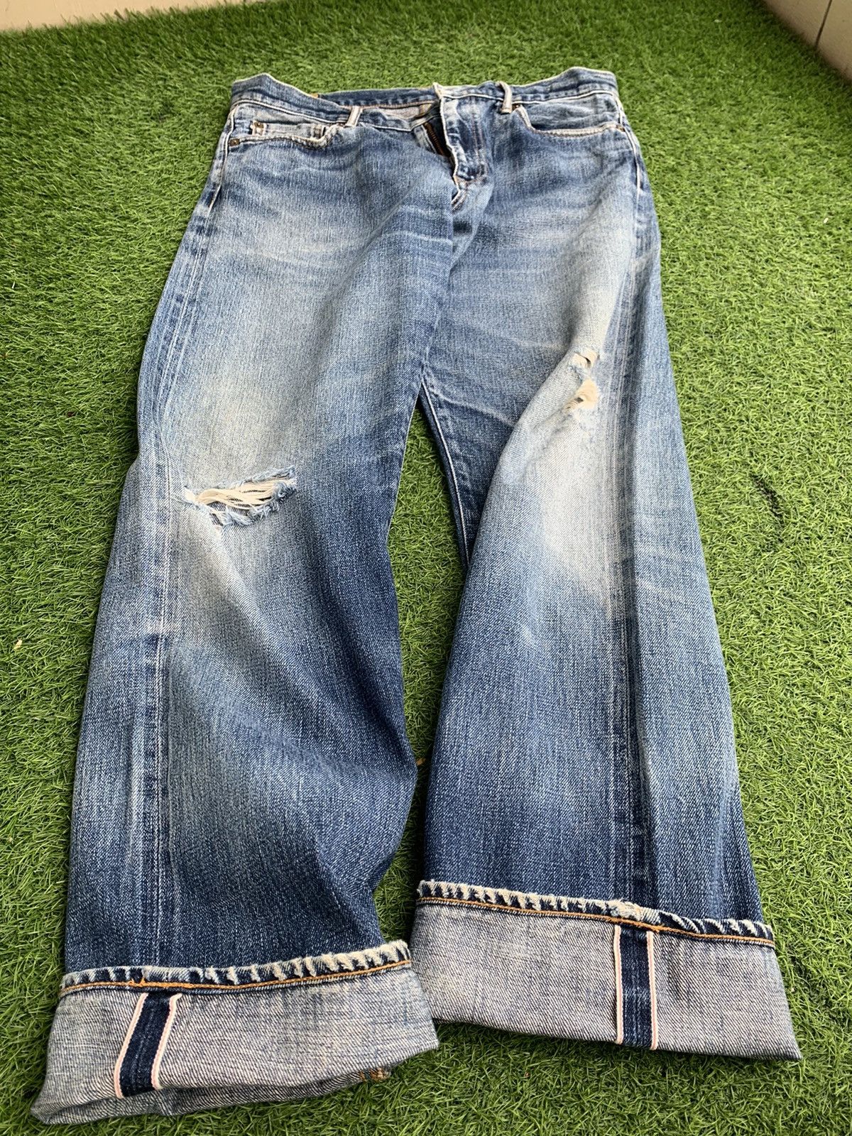Blue Blue Japan × Japan Blue × Japanese Brand Vintage Distressed Japan Blue Selvedge Jeans Size US 32 / EU 48 - 20 Thumbnail