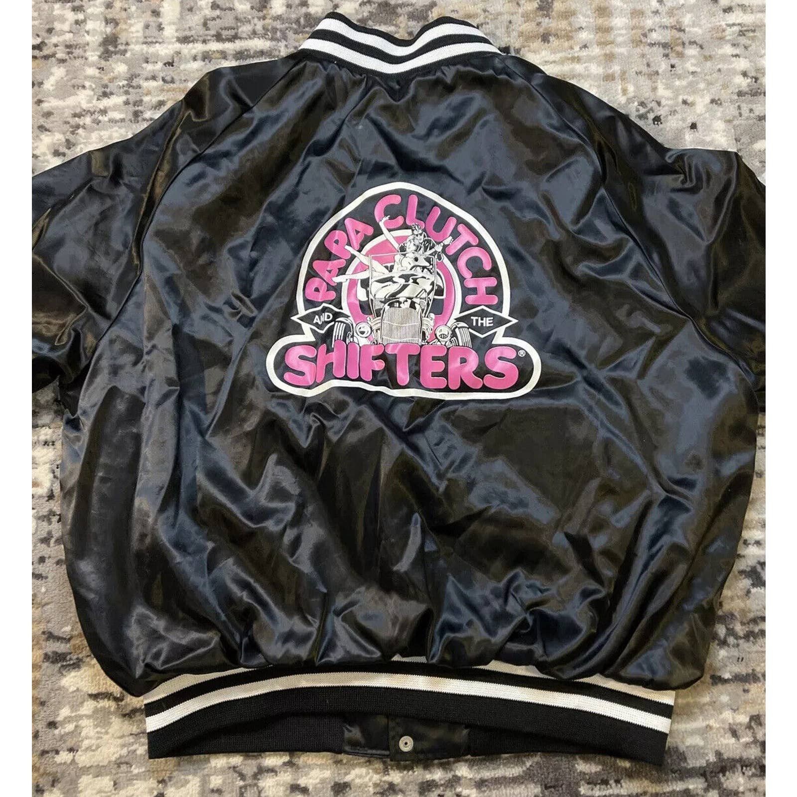 Veste Vintage Années 80 Aristo Jac - Satin Noir - Bomber Houston Texas - Taille L
