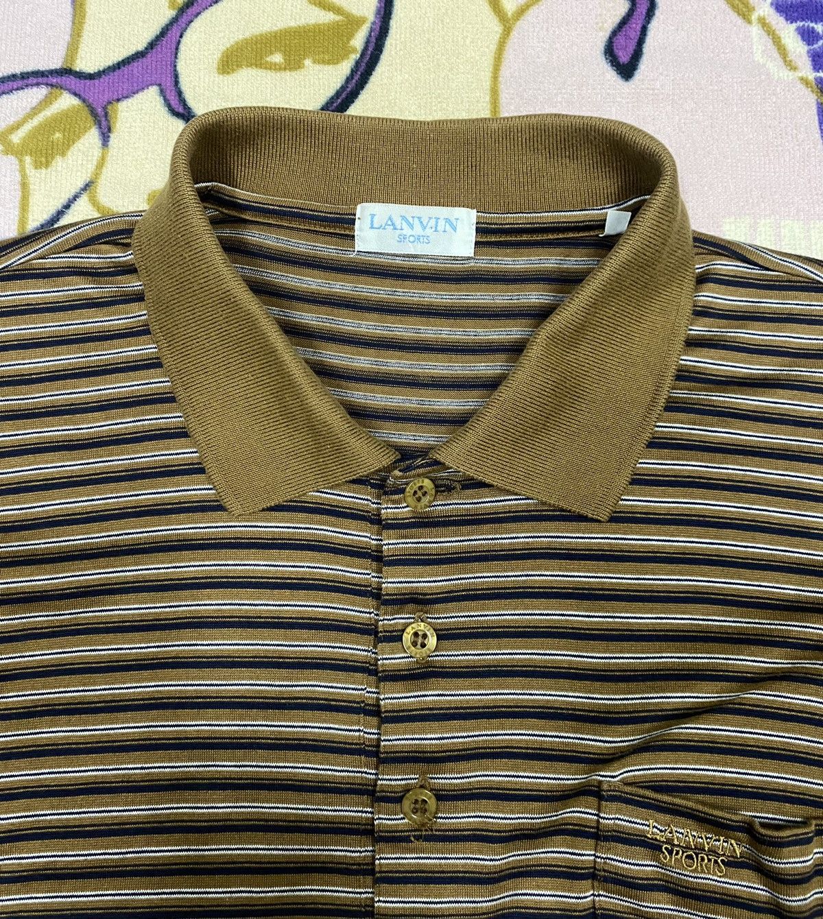 Designer × Lanvin × Vintage LANVIN Sports Stripe Long Sleeve Polo Shirt Made in Japan Size US L / EU 52-54 / 3 - 3 Thumbnail