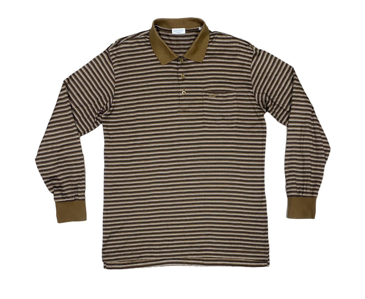 Designer × Lanvin × Vintage LANVIN Sports Stripe Long Sleeve Polo Shirt Made in Japan Size US L / EU 52-54 / 3 - 1 Thumbnail