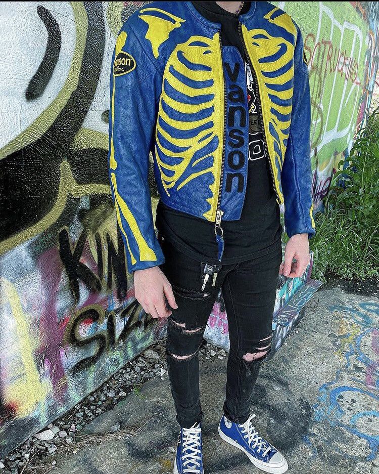 supreme vanson leather bones jacket blue