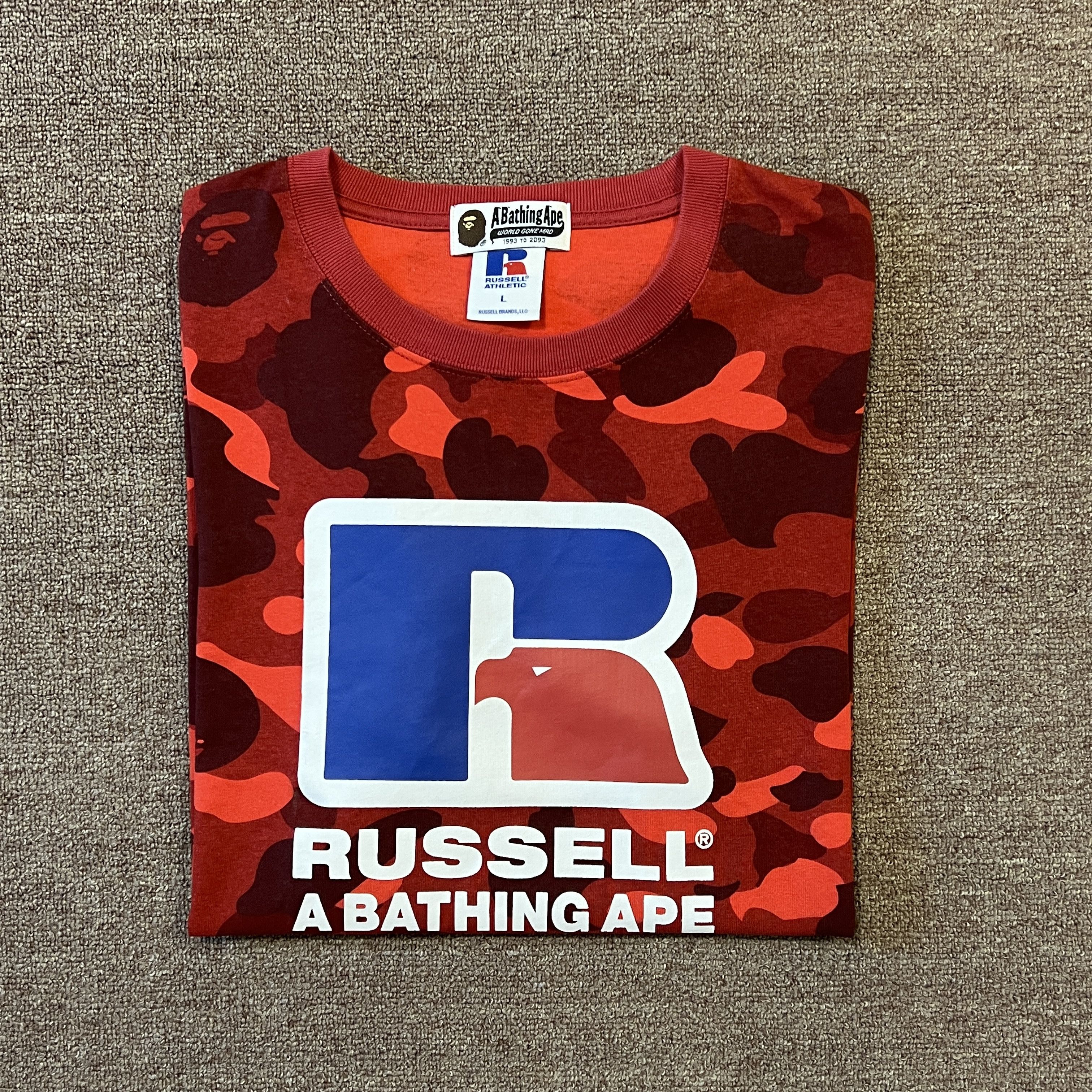 Bape Bape X Russell Athletic Red Camo Tee | Grailed