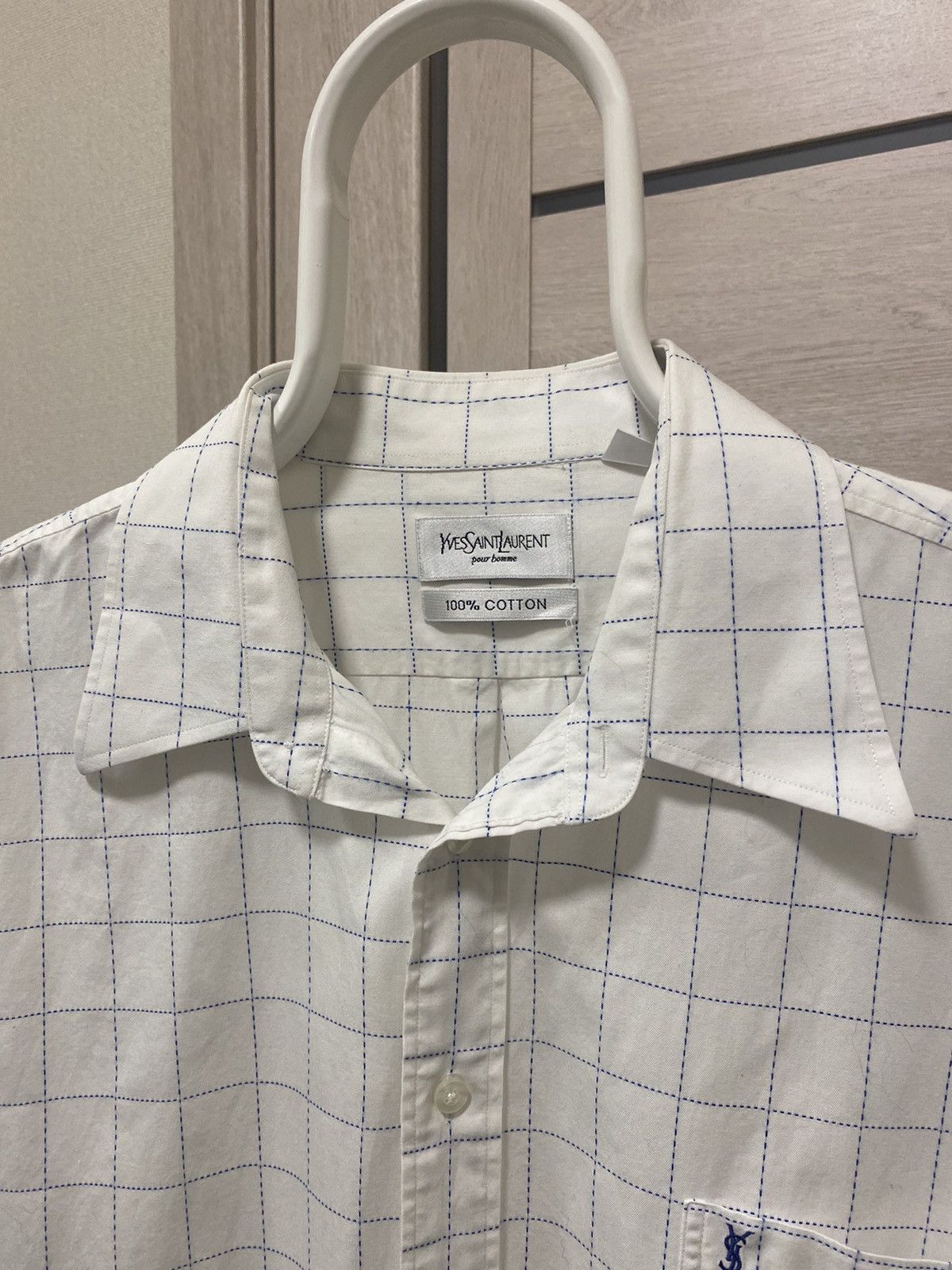 Vintage × Yves Saint Laurent YSL YvesSaintLaurent Pour Homme Vintage Checked Logo Shirt Size US XL / EU 56 / 4 - 7 Thumbnail