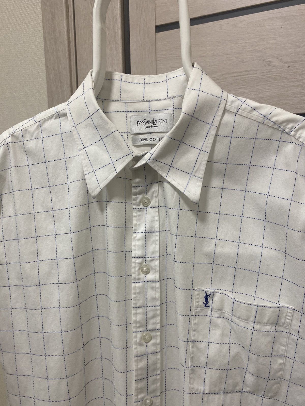 Vintage × Yves Saint Laurent YSL YvesSaintLaurent Pour Homme Vintage Checked Logo Shirt Size US XL / EU 56 / 4 - 11 Thumbnail