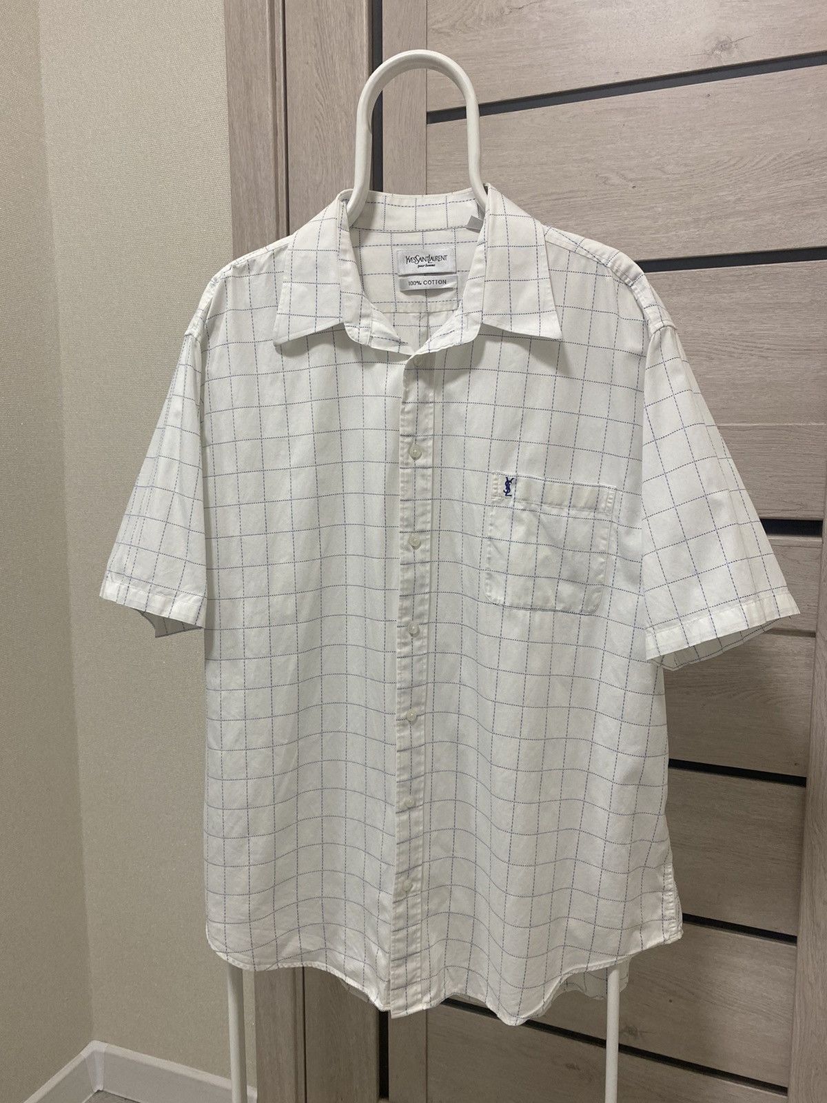 Vintage × Yves Saint Laurent YSL YvesSaintLaurent Pour Homme Vintage Checked Logo Shirt Size US XL / EU 56 / 4 - 1 Thumbnail