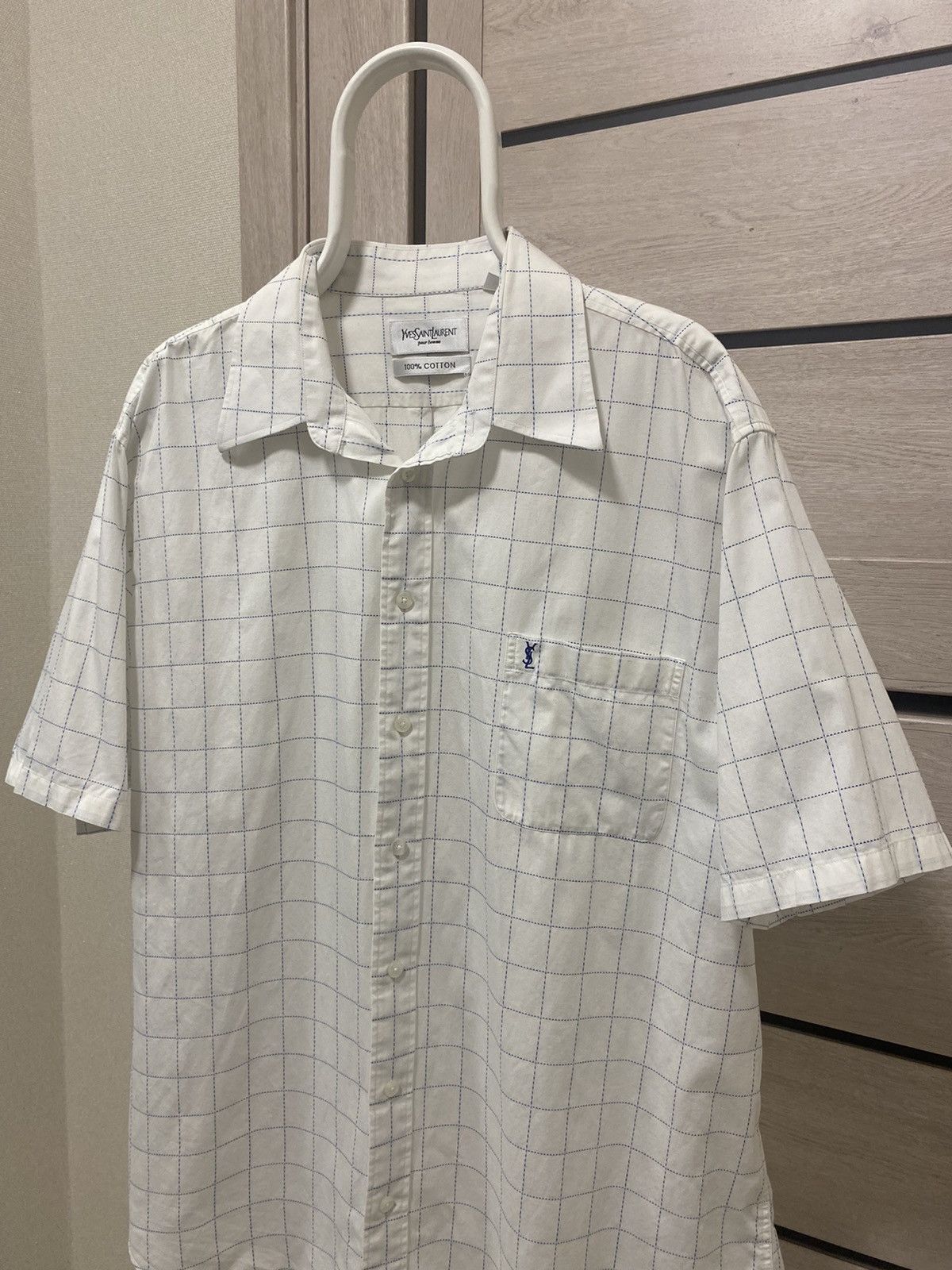 Vintage × Yves Saint Laurent YSL YvesSaintLaurent Pour Homme Vintage Checked Logo Shirt Size US XL / EU 56 / 4 - 3 Thumbnail