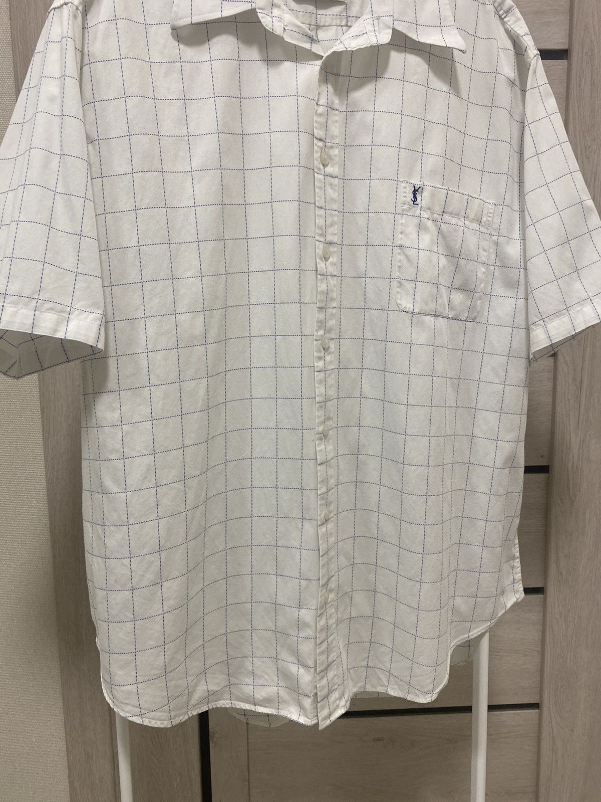 Vintage × Yves Saint Laurent YSL YvesSaintLaurent Pour Homme Vintage Checked Logo Shirt Size US XL / EU 56 / 4 - 4 Thumbnail