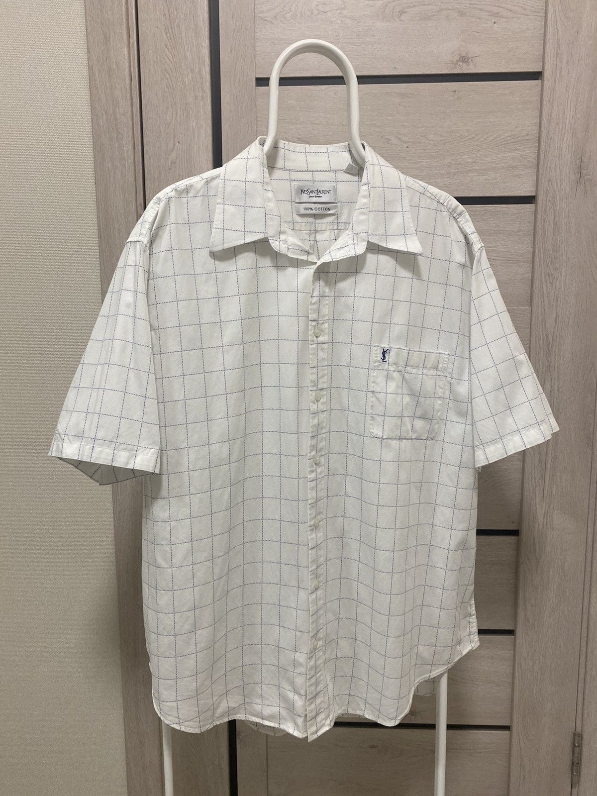 Vintage × Yves Saint Laurent YSL YvesSaintLaurent Pour Homme Vintage Checked Logo Shirt Size US XL / EU 56 / 4 - 2 Thumbnail