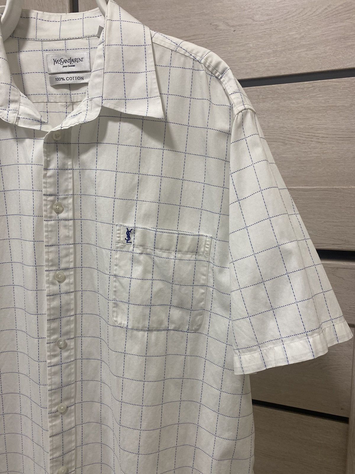 Vintage × Yves Saint Laurent YSL YvesSaintLaurent Pour Homme Vintage Checked Logo Shirt Size US XL / EU 56 / 4 - 6 Thumbnail