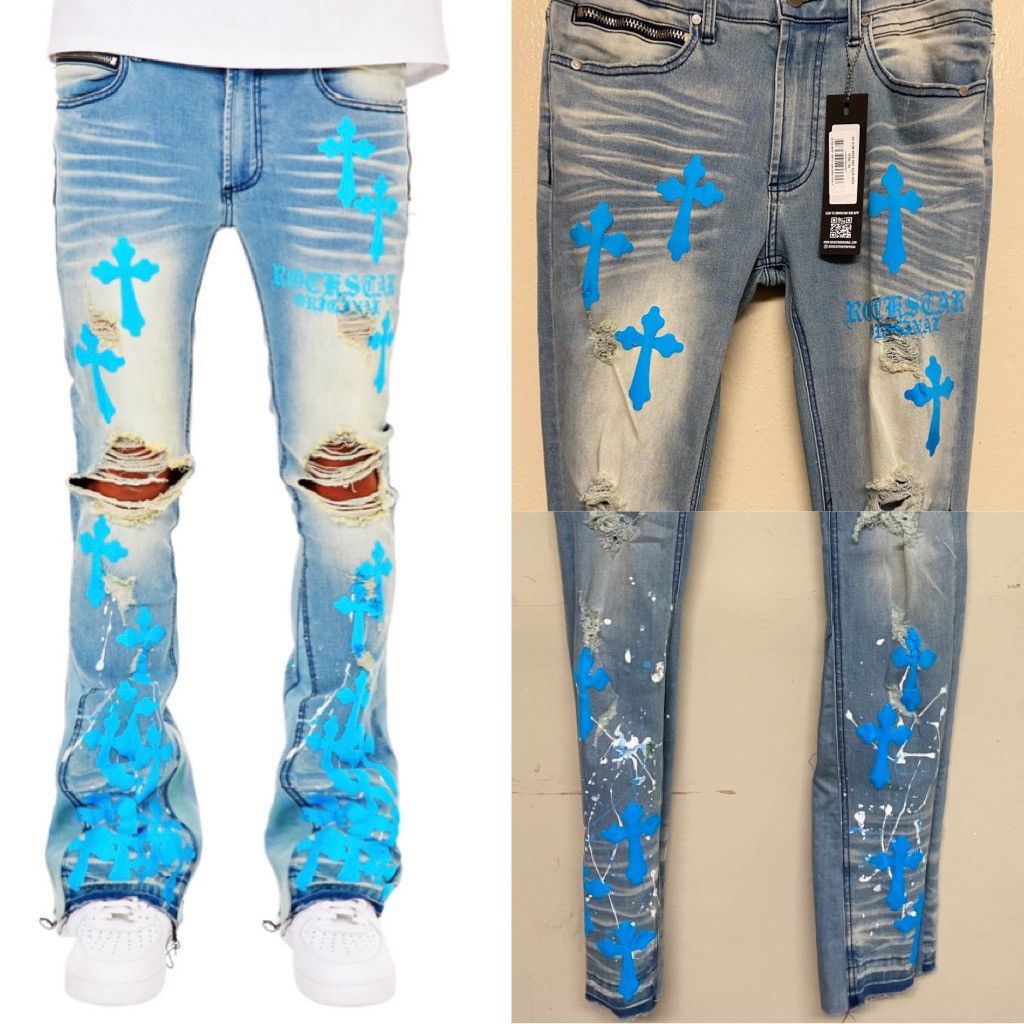 Rockstar Rockstar Stacked Jeans Ripped Dark Blue Denim Jeans Stacked ...