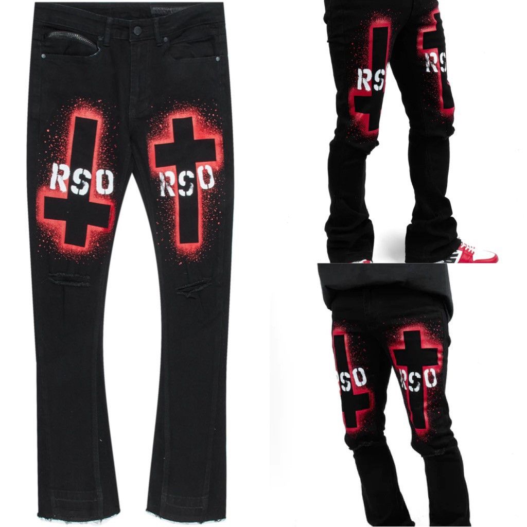 Rockstar Rockstar Cross Stacked Black Denim Jeans Stacked Pants Grailed 