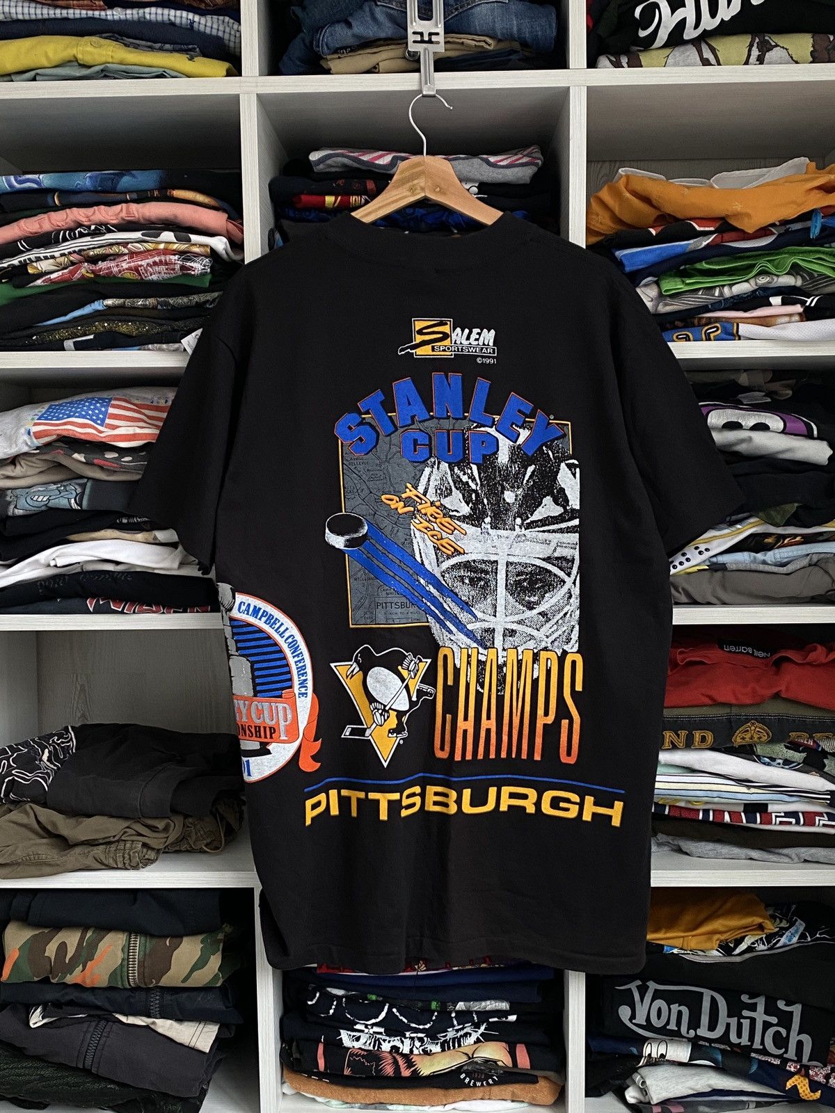 Delta × NHL × Salem Sportswear 1991 Penguins Champs Stanley cup Pittsburg Salem delta USA Size US XL / EU 56 / 4 - 7 Thumbnail