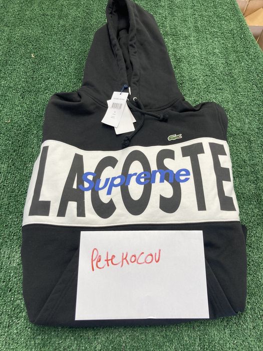 Supreme Supreme LACOSTE Logo Panel Hooded Sweatshirt Black | Grailed