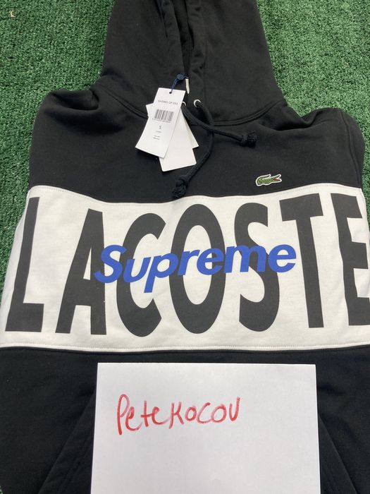 Supreme Supreme LACOSTE Logo Panel Hooded Sweatshirt Black | Grailed