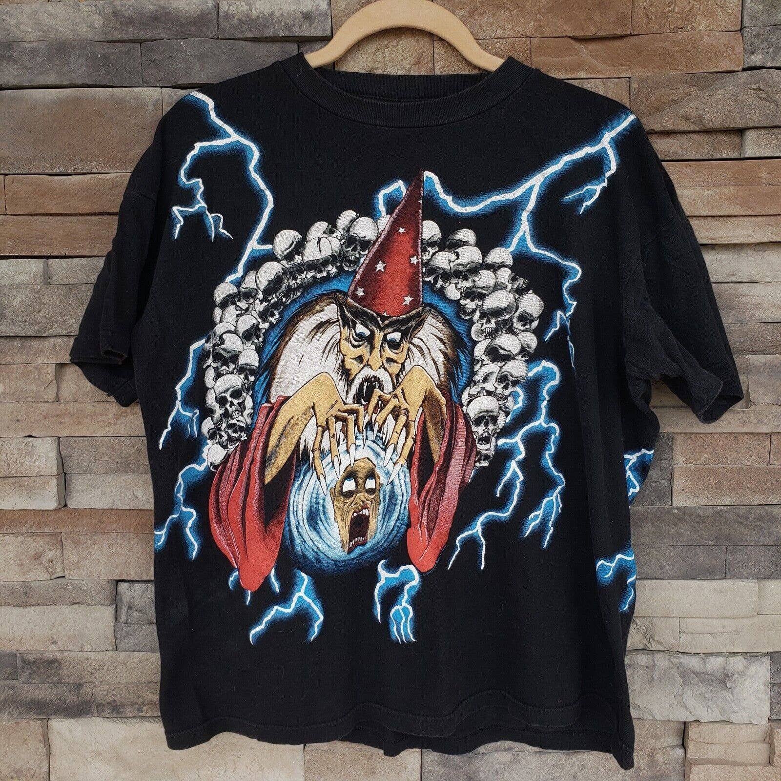 American Thunder Wizard Merlin Lightning Black Shirt Large 