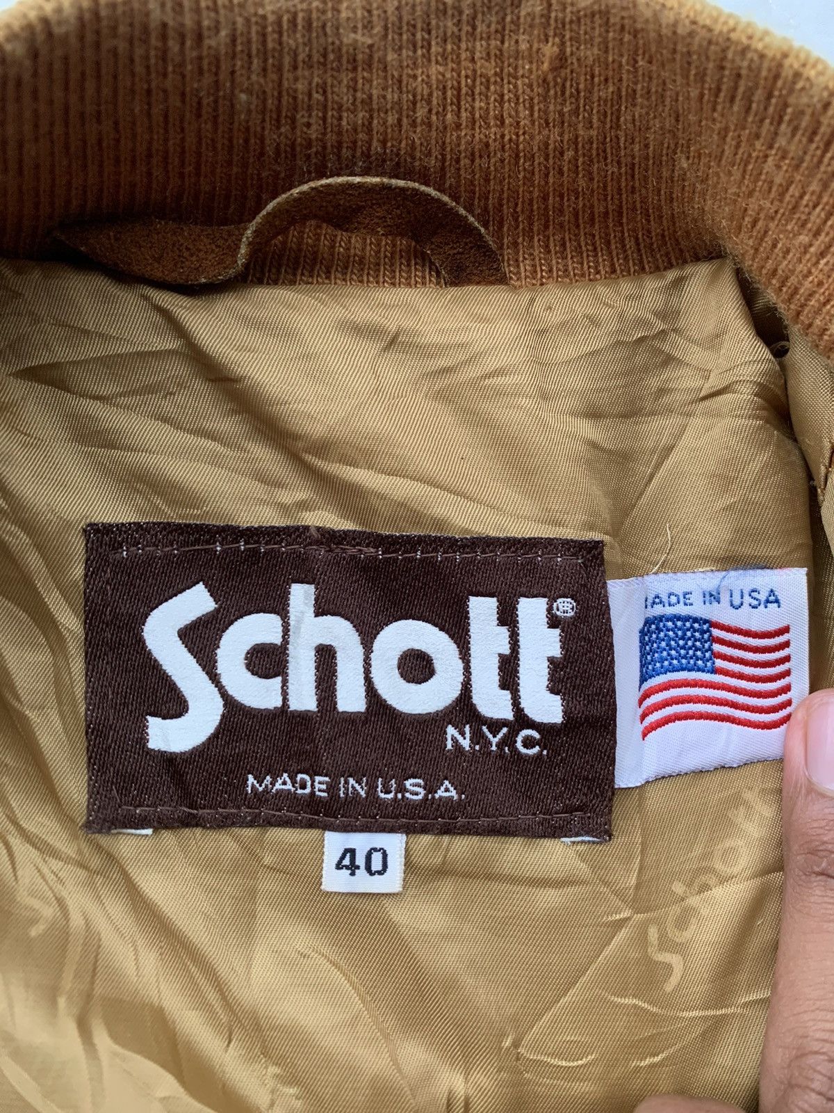 Schott × Vintage VINTAGE SCHOTT SUEDE LEATHER BROWN BOMBER JACKET Size US L / EU 52-54 / 3 - 7 Thumbnail