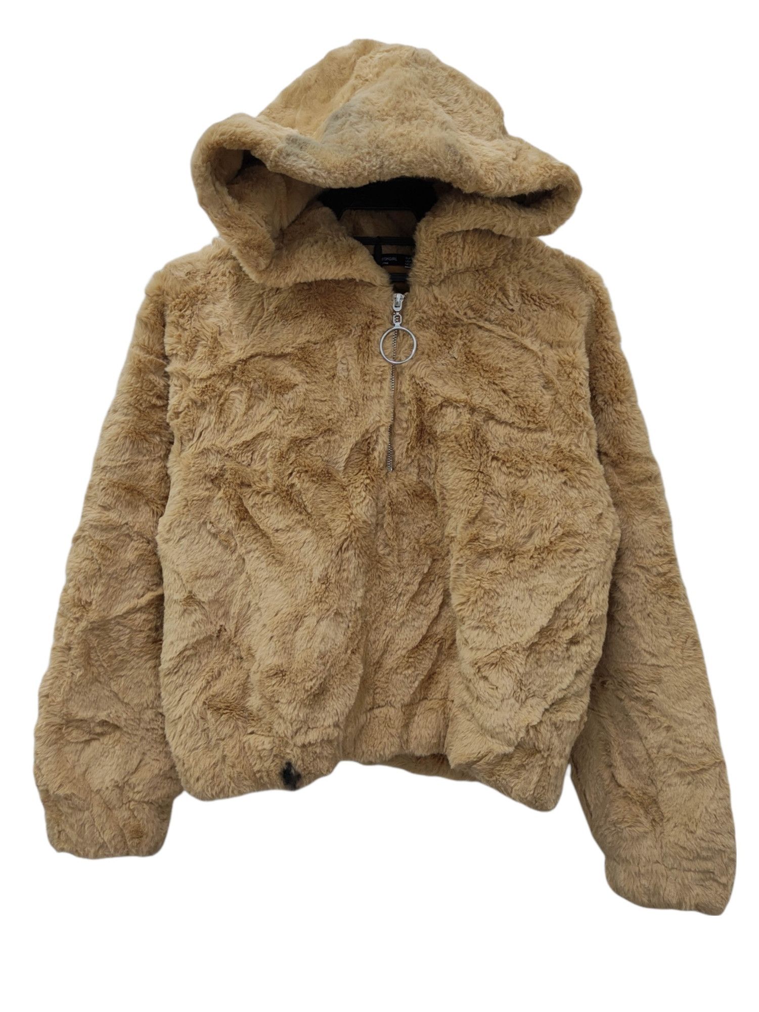Bershka BERSHKA BSKGIRL 1/4 ZIPPER FAUX RABBIT FUR CROPPED HOODIE Size XS / US 0-2 / IT 36-38 - 1 Thumbnail