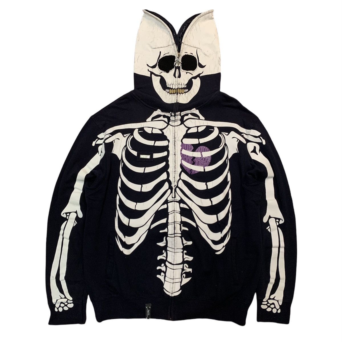 Sweat à Capuche Vintage LRG Dead Serious - Taille L, Violet, Fermeture éclair, Motifs Crâne, Occasion Très Bon état