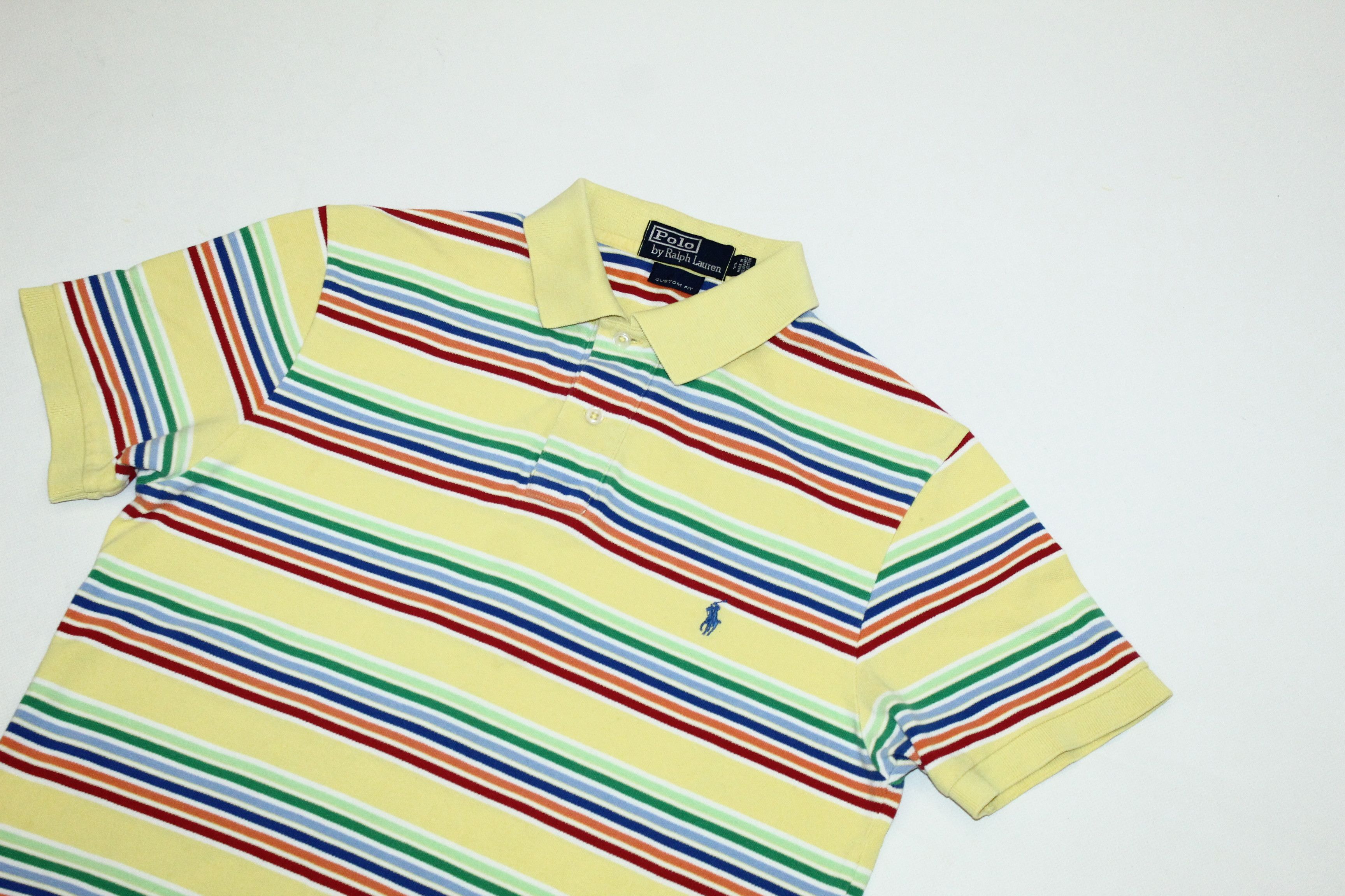 Polo Ralph Lauren VTG🔥Polo Ralph Lauren Custom Fit Pique Striped Shirt Size US S / EU 44-46 / 1 - 3 Thumbnail