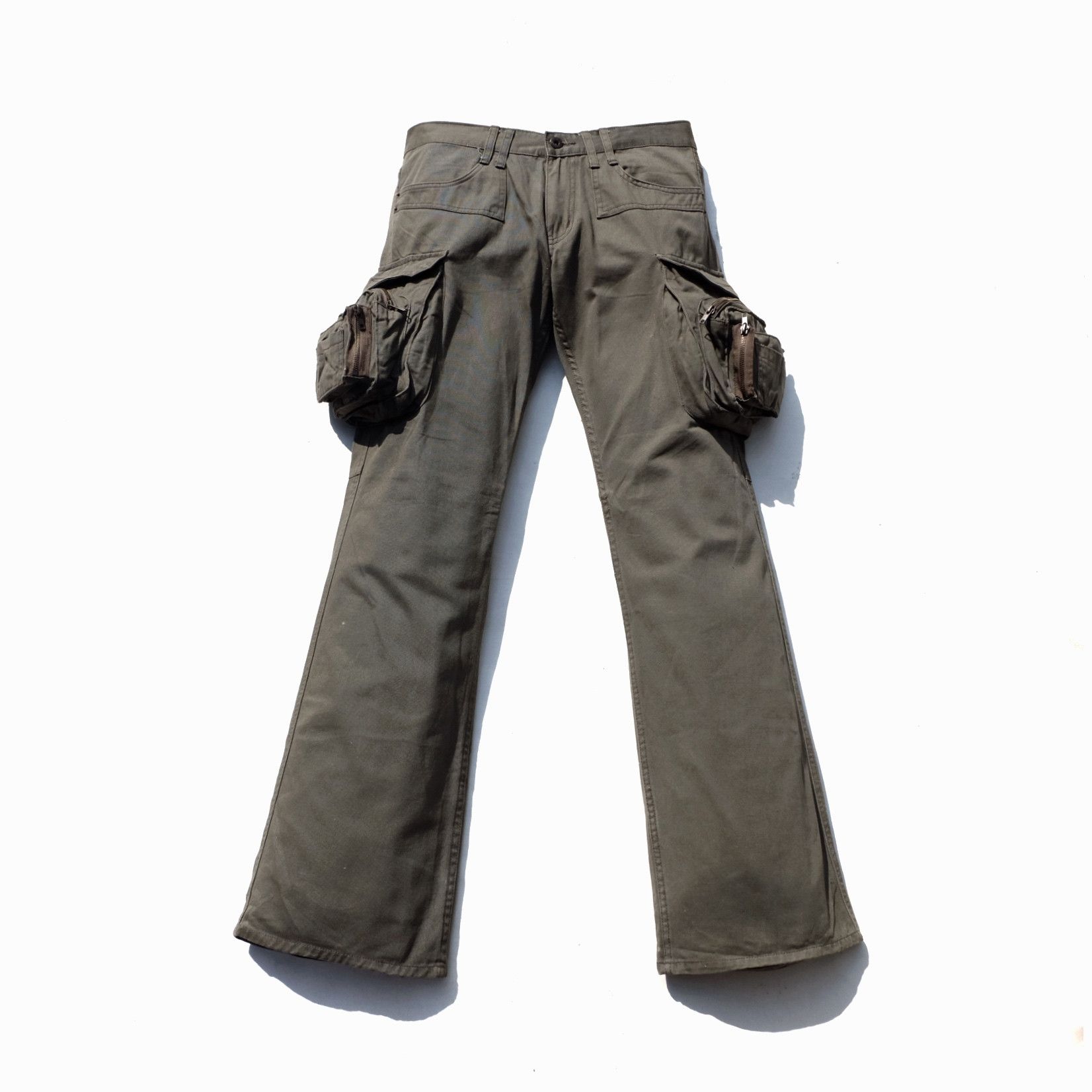 image of Beauty Beast x Issey Miyake Rootthree 3D Pocket Flare Cargo Pants in Olive, Men's (Size 31)