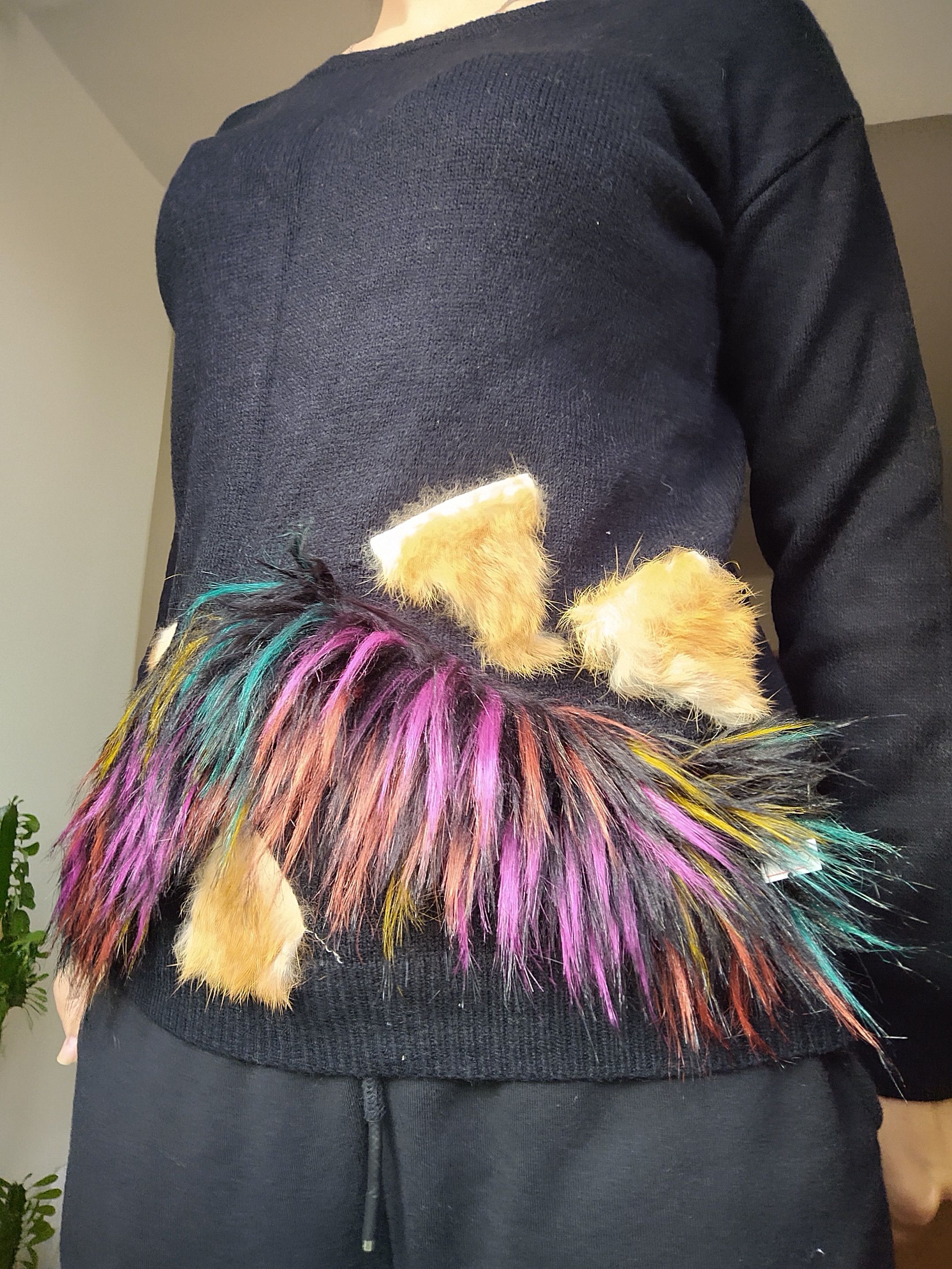 Vintage y2k black sweater with faux fur decor France Size S / US 4 / IT 40 - 3 Thumbnail