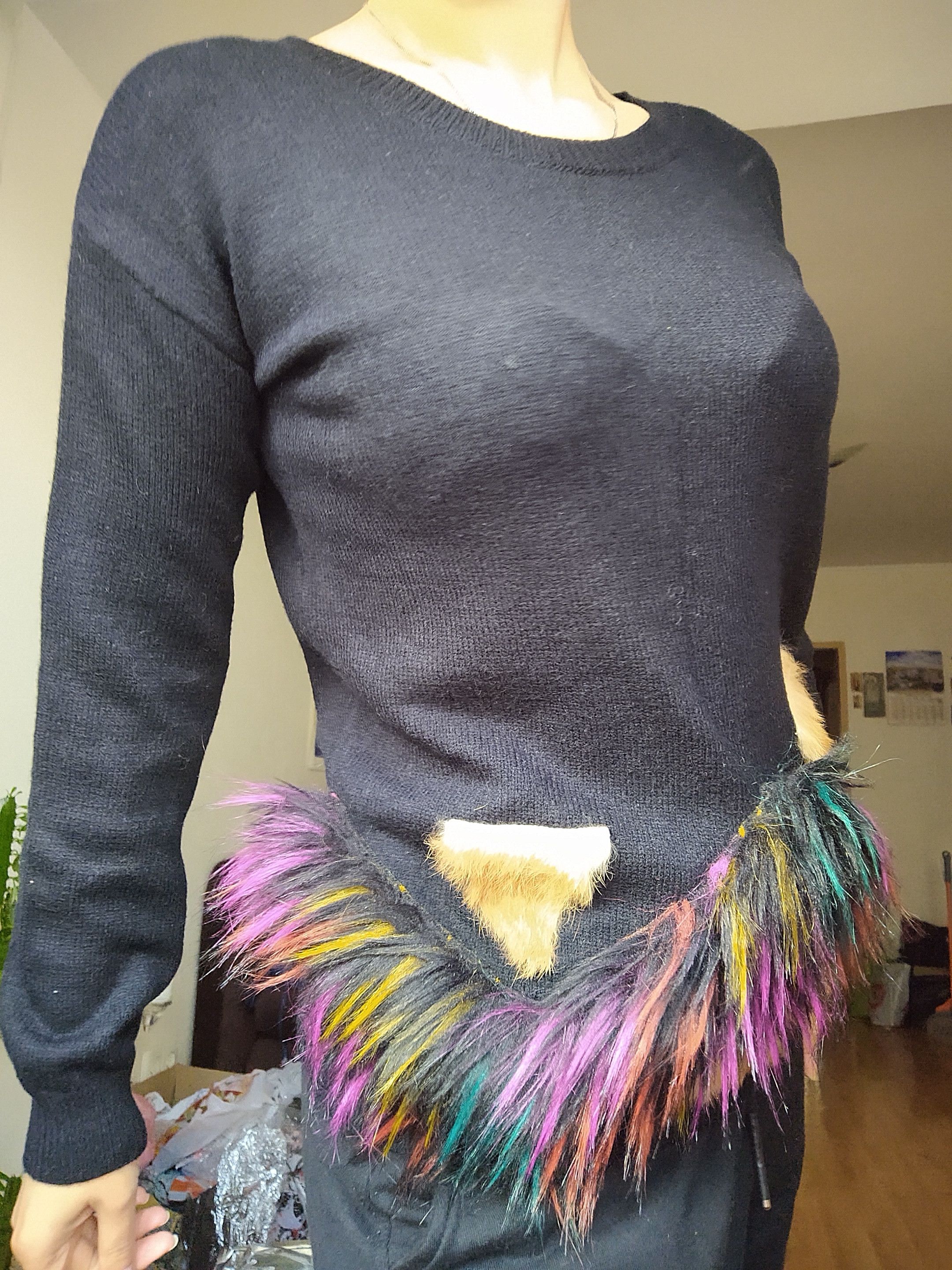 Vintage y2k black sweater with faux fur decor France Size S / US 4 / IT 40 - 7 Thumbnail