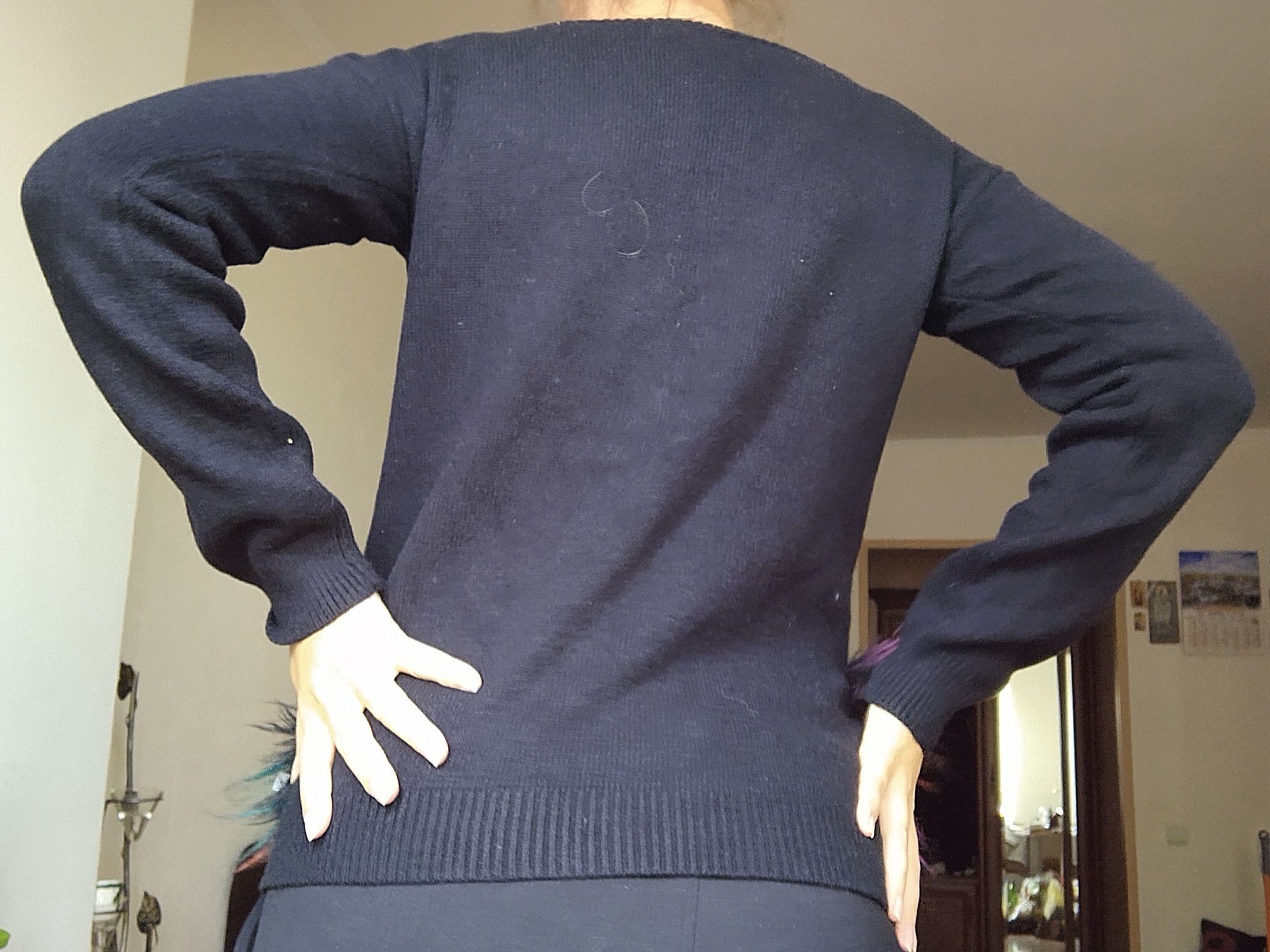 Vintage y2k black sweater with faux fur decor France Size S / US 4 / IT 40 - 8 Thumbnail