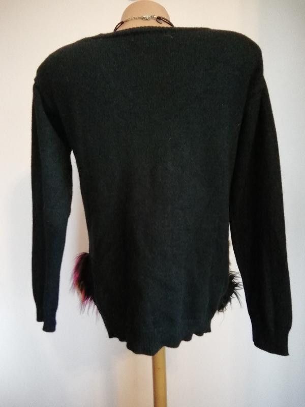 Vintage y2k black sweater with faux fur decor France Size S / US 4 / IT 40 - 5 Thumbnail