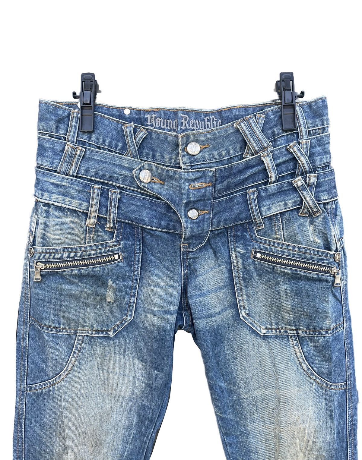 If Six Was Nine × Le Grande Bleu (L.G.B.) Young Republic Triple Waist Blue Distressed Jeans Size US 34 / EU 50 - 4 Thumbnail