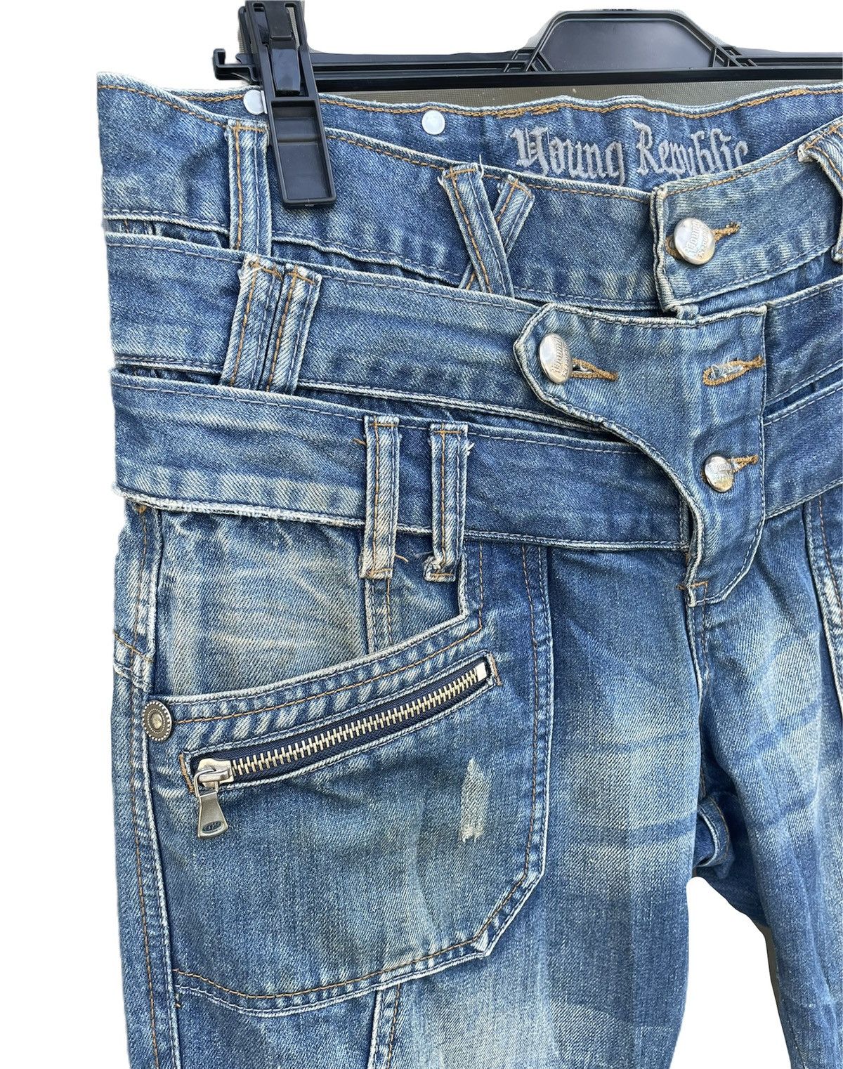 If Six Was Nine × Le Grande Bleu (L.G.B.) Young Republic Triple Waist Blue Distressed Jeans Size US 34 / EU 50 - 6 Thumbnail