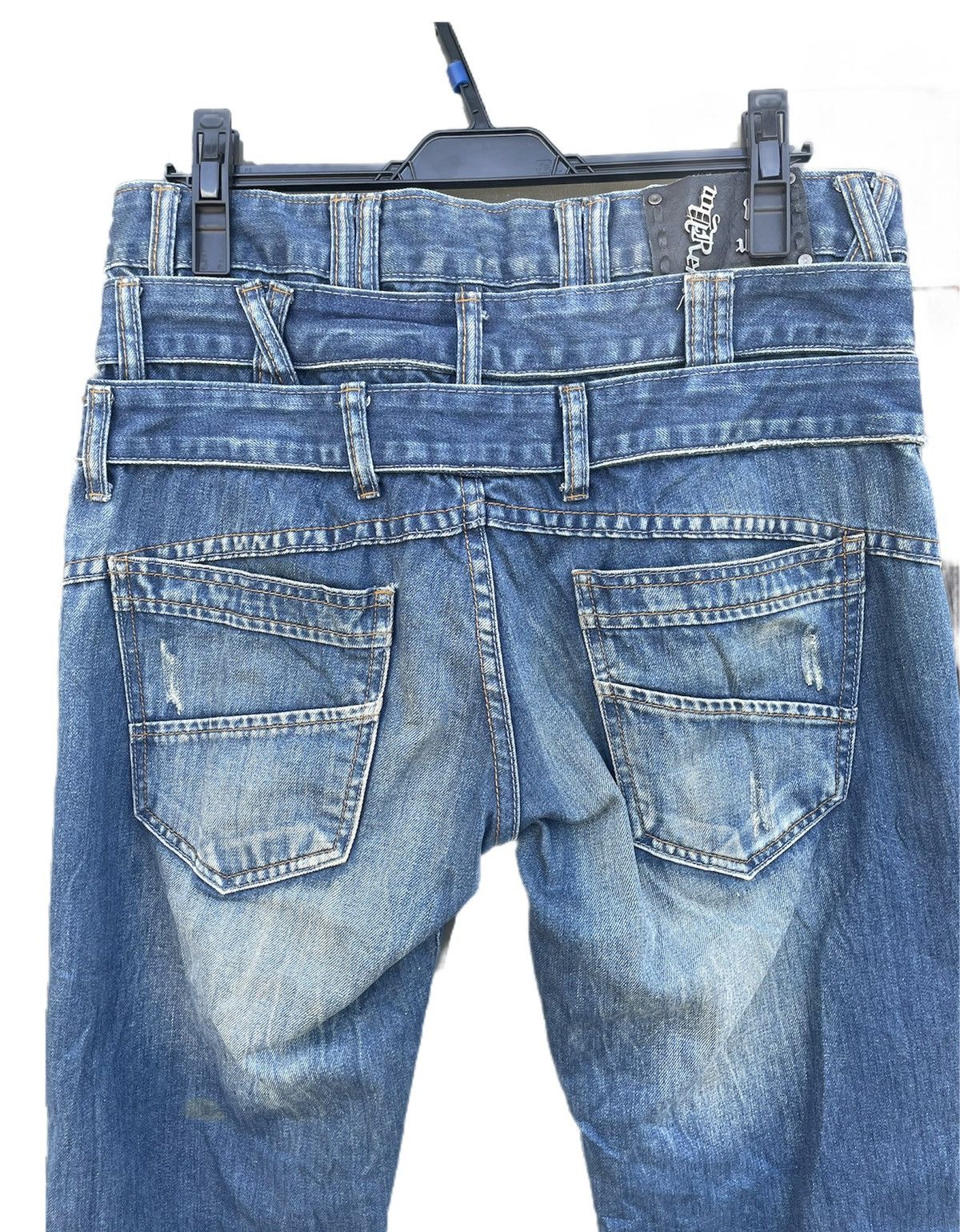 If Six Was Nine × Le Grande Bleu (L.G.B.) Young Republic Triple Waist Blue Distressed Jeans Size US 34 / EU 50 - 7 Thumbnail