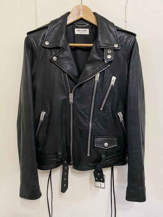 Saint Laurent Paris SS16 Aged Mutton L17 Lambskin Leather Biker Jacket ...