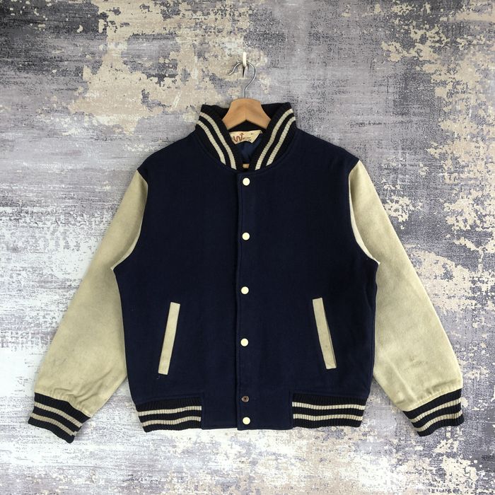 Vintage Vintage White Line Varsity Jacket Japanese Wool Jacket | Grailed