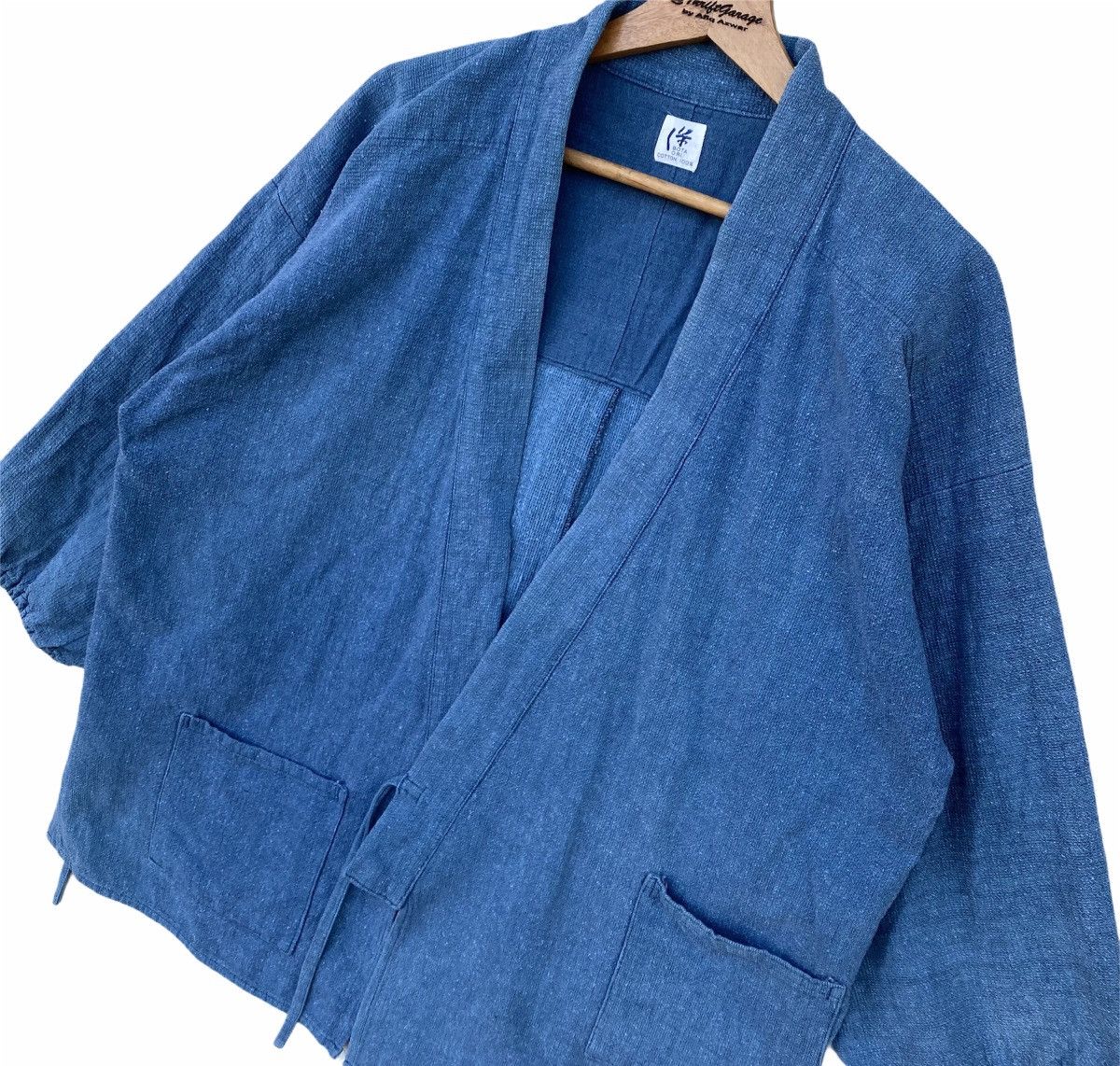 Japanese Brand Vtg Haori Noragi Hanten Bota Ori Indigo Wrap Kimono Jalan Size US L / EU 52-54 / 3 - 3 Thumbnail