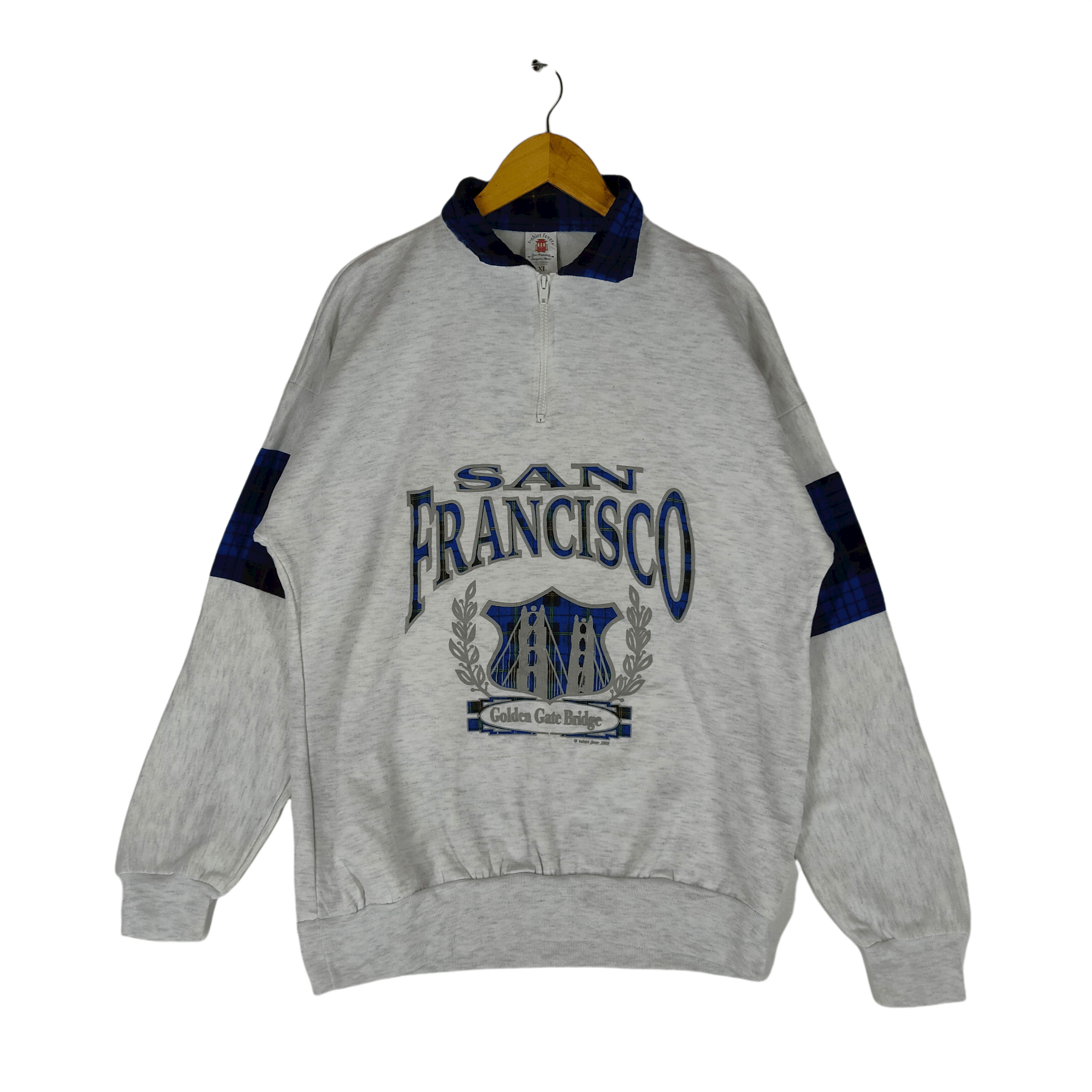 Vintage Vintage 1993 SAN FRANCISCO Spellout Neck Zipper Sweatshirt Size US XL / EU 56 / 4 - 1 Thumbnail