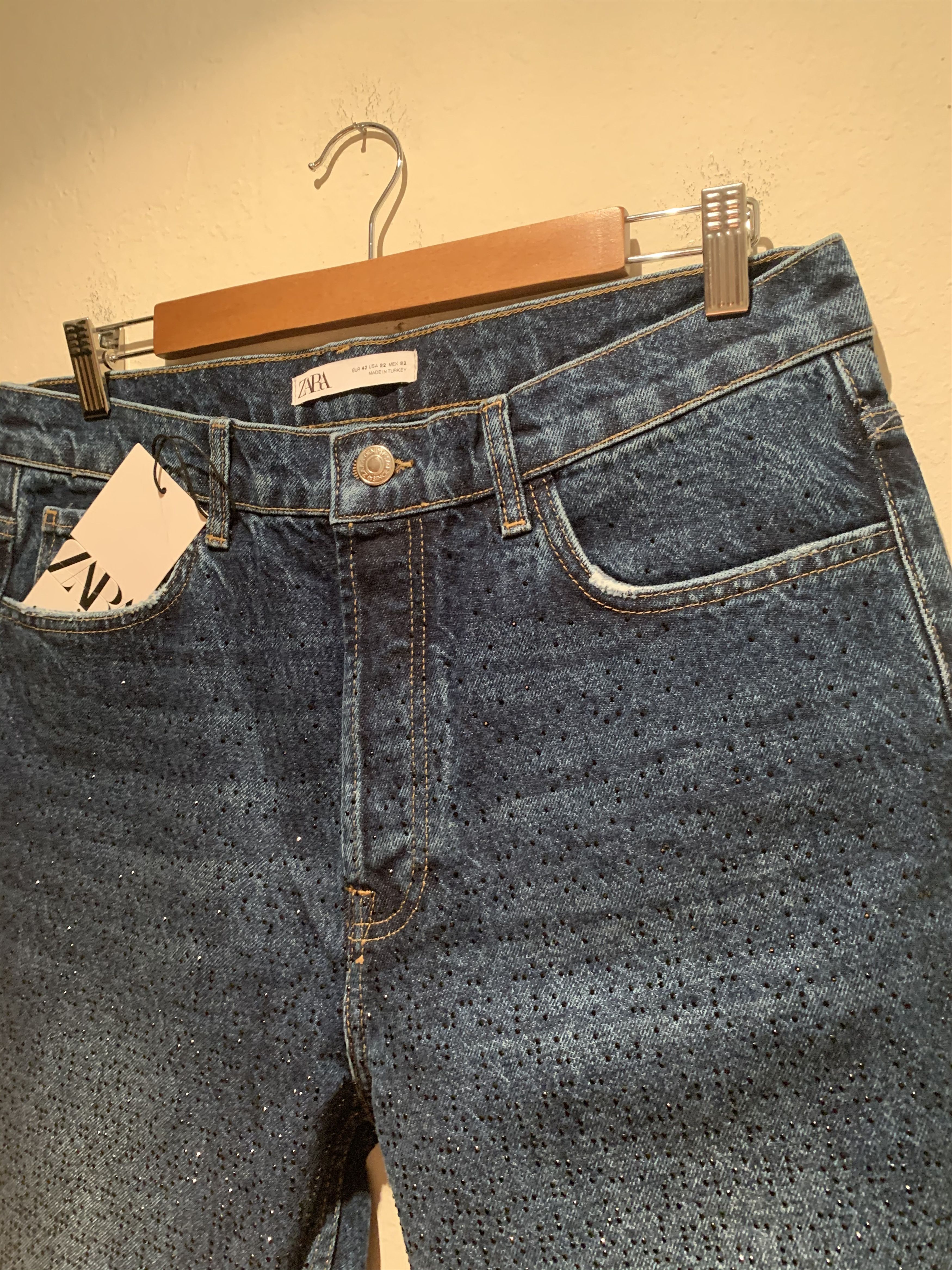 Zara *RARE* New Zara Premium Rhinestoned Turkish Made Denim Jeans Size US 32 / EU 48 - 3 Thumbnail