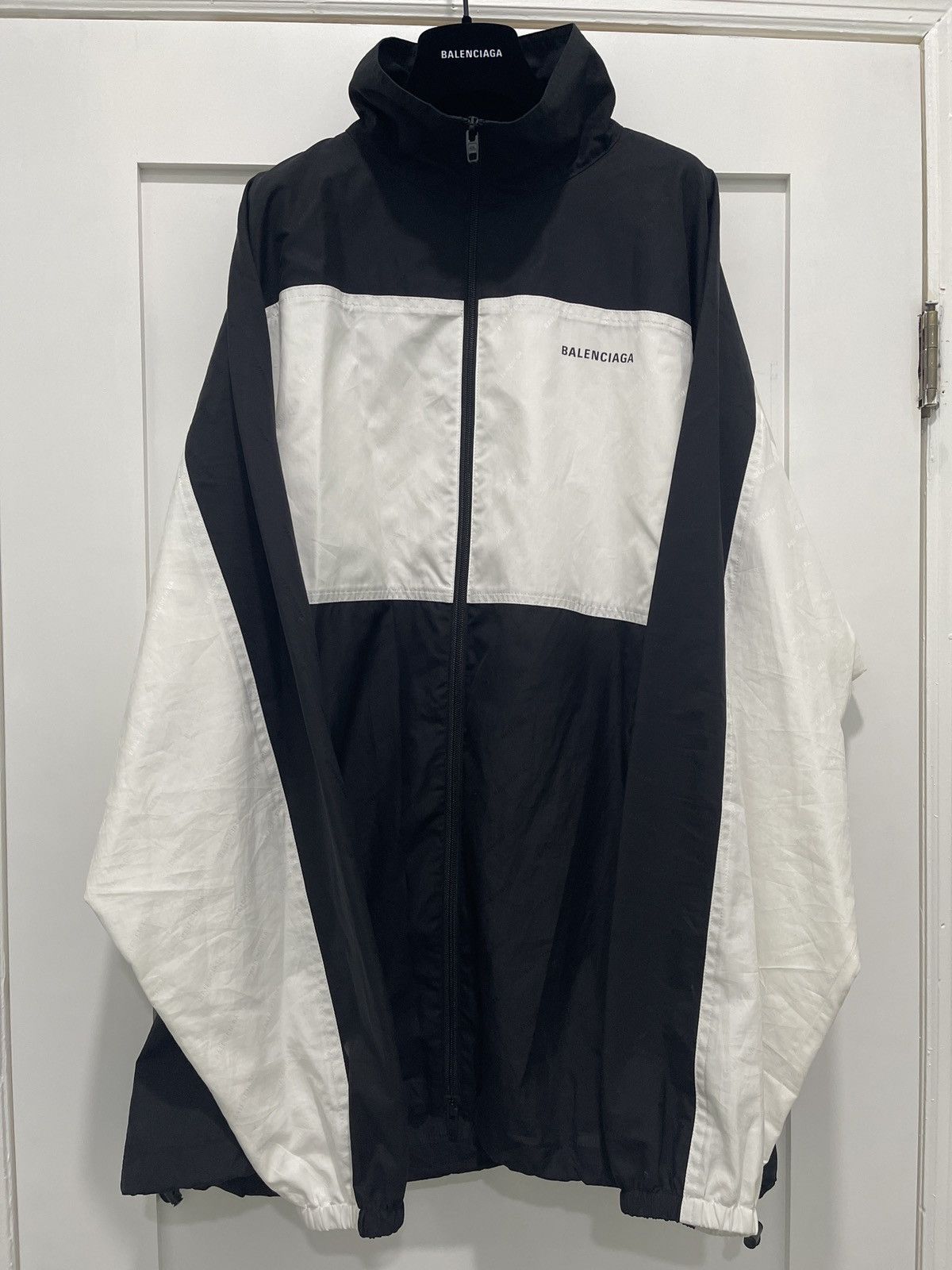 Balenciaga Balenciaga Black White Allover Logo Zip up Track Jacket Grailed