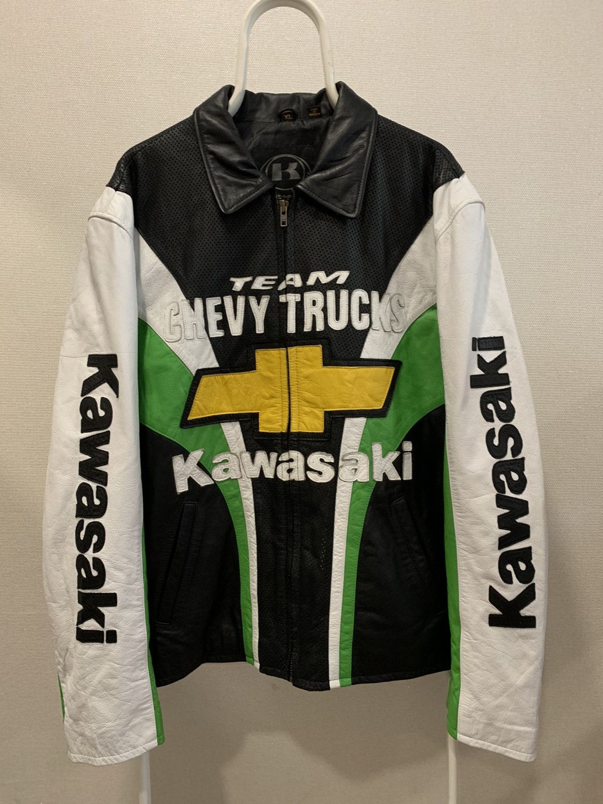 Vintage Kawasaki leather jacket team Chevy Trucks | Grailed