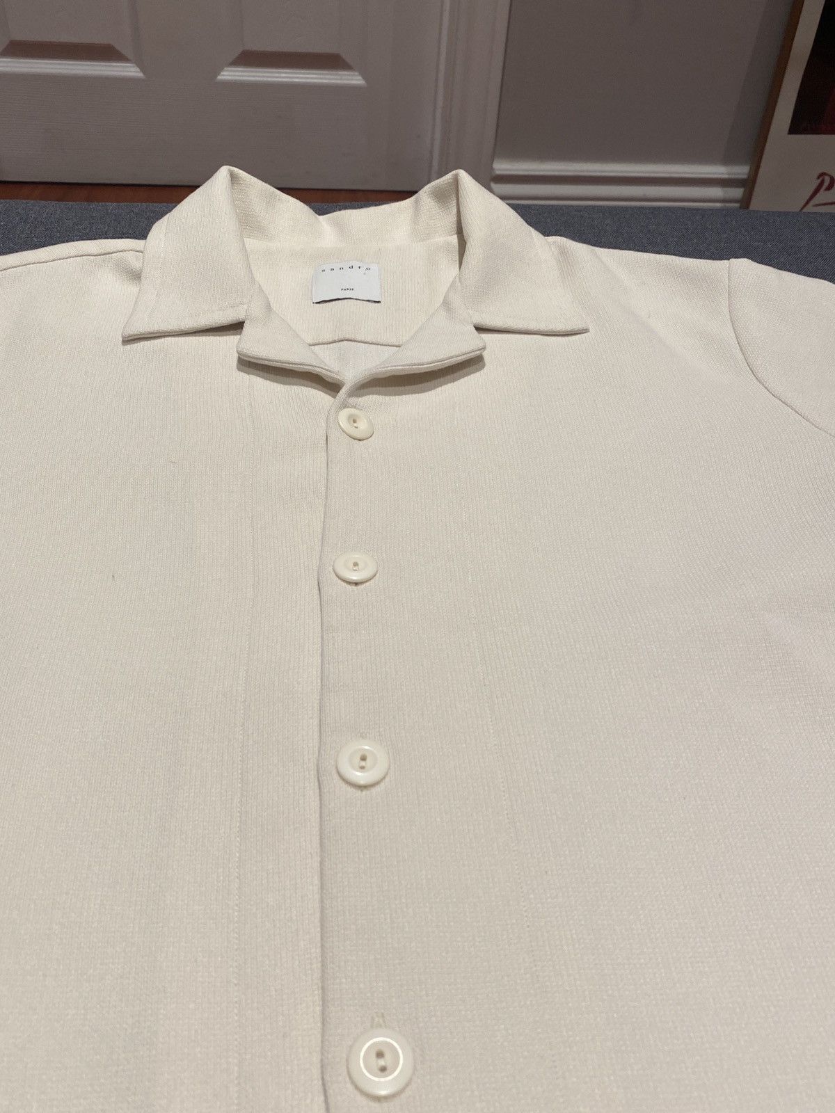 Sandro Sandro knit button down bowling shirt in Cream MSRP $280 USD Size US M / EU 48-50 / 2 - 4 Thumbnail