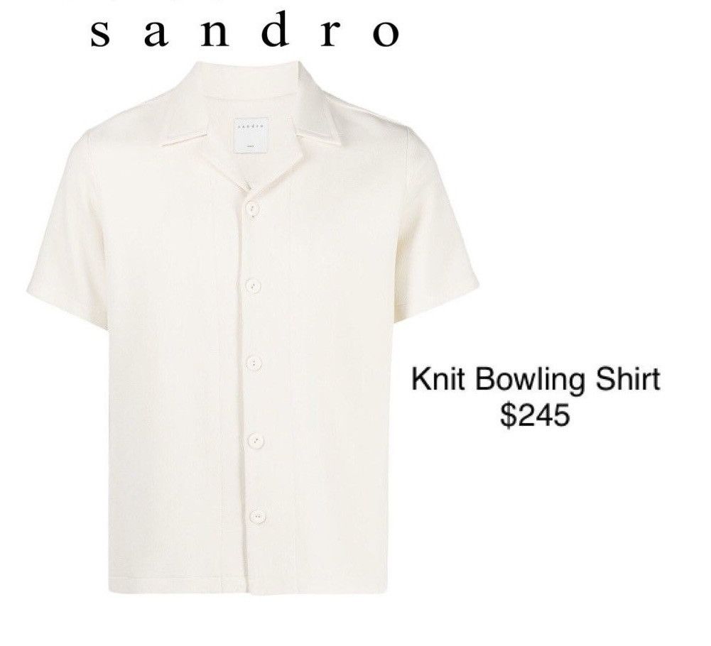 Sandro Sandro knit button down bowling shirt in Cream MSRP $280 USD Size US M / EU 48-50 / 2 - 2 Thumbnail