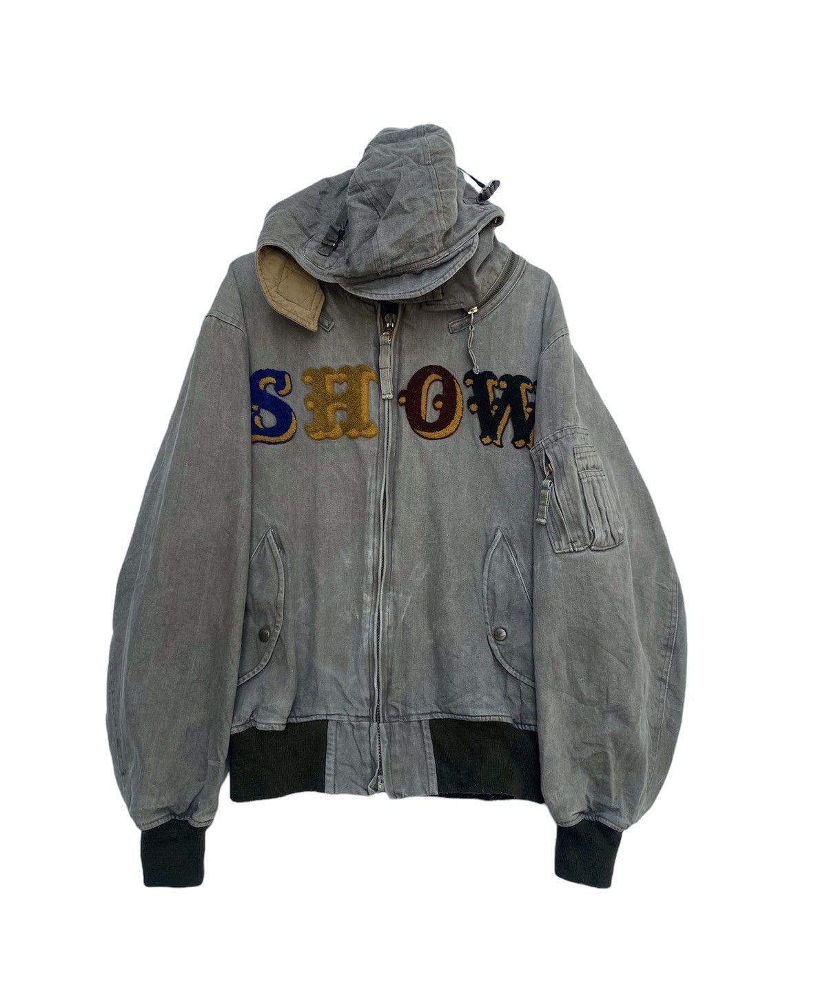 image of Helmut Lang x Karl Helmut Vintage Karl Helmut Jacket Embroidered Design Bomber Style in Grey (Size 