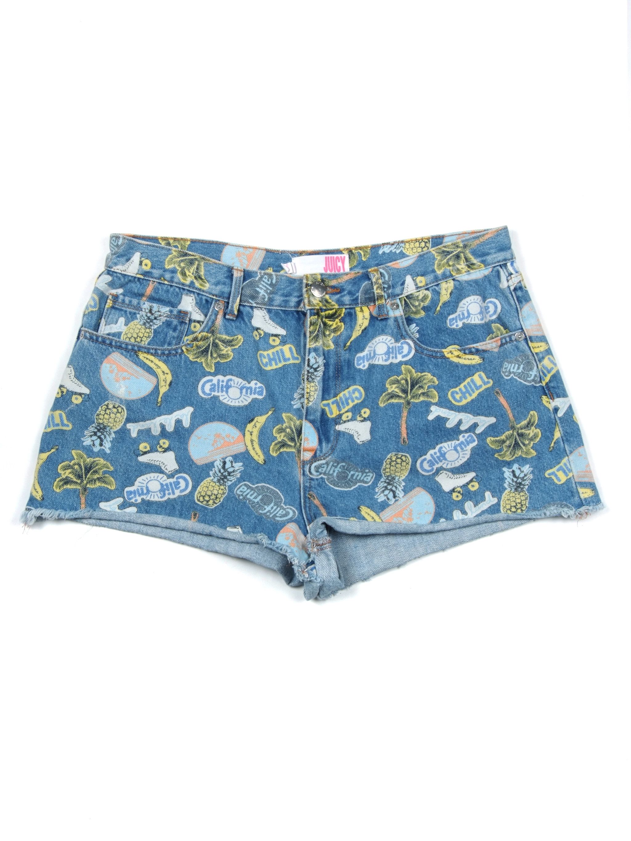 Juicy Couture × Vintage Vintage Juicy Couture Printed Denim Shorts Sz31 Size 31" - 1 Thumbnail