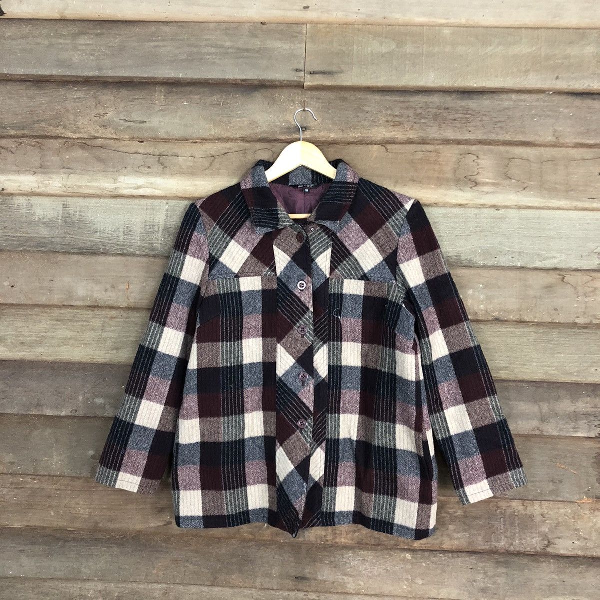 Image of Vintage Japan Brand Checked Light Jacket Blazer Style in Maroon, Women's (Size Small)