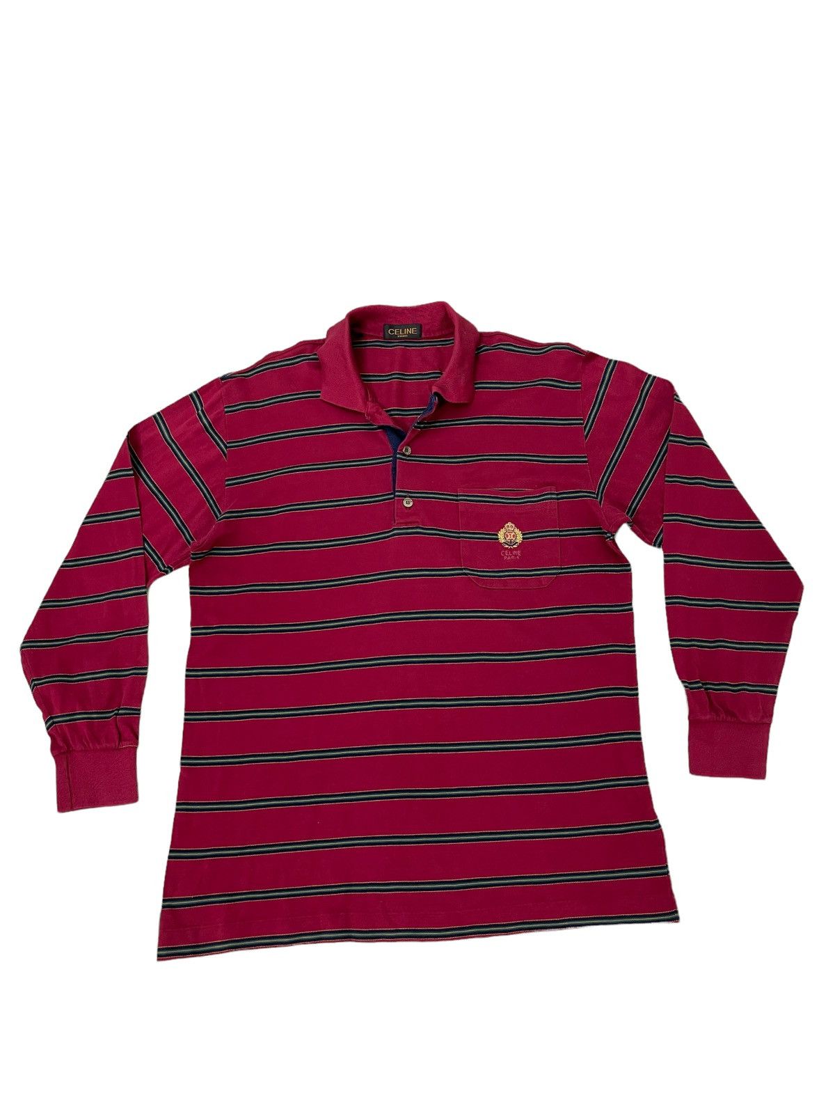 Celine Made in Italy Celine Paris Striped Polo Shirt Vtg 3🟩7 Size US M / EU 48-50 / 2 - 2 Thumbnail