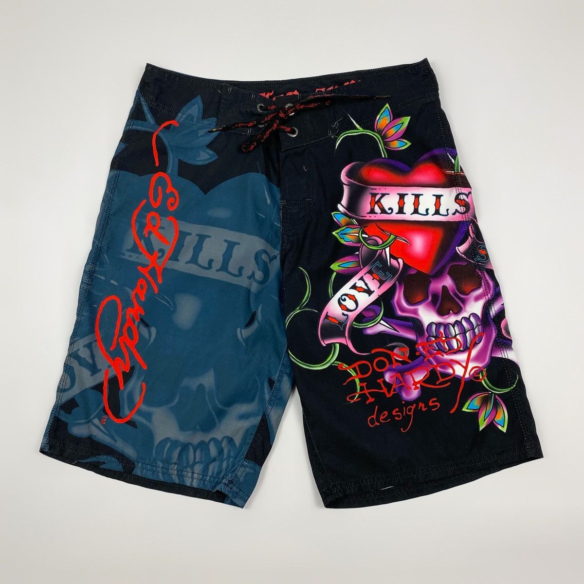 Vintage 2000’s Vintage Ed Hardy Over Printed Surf Board Shorts Grailed