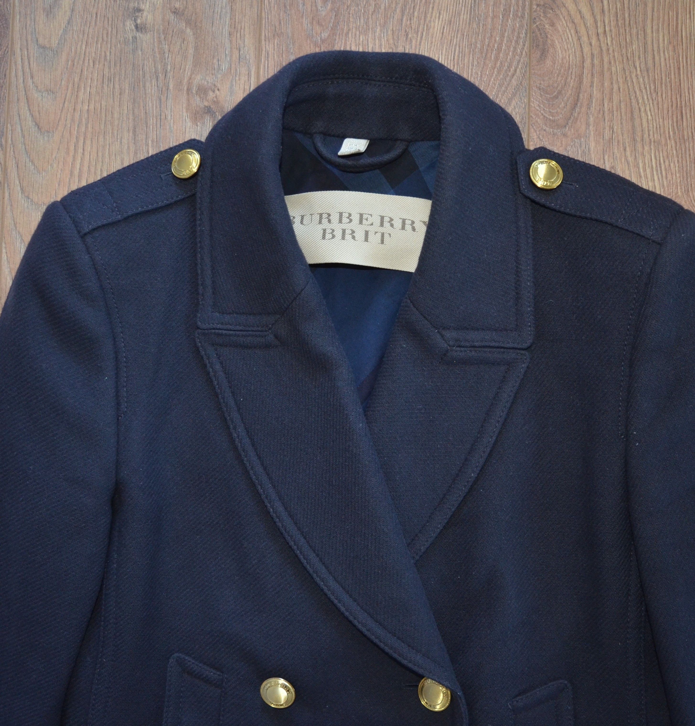 Burberry BURBERRY BRIT Women's Wool Coat With Gold Buttons Navy Size L / US 10 / IT 46 - 14 Thumbnail