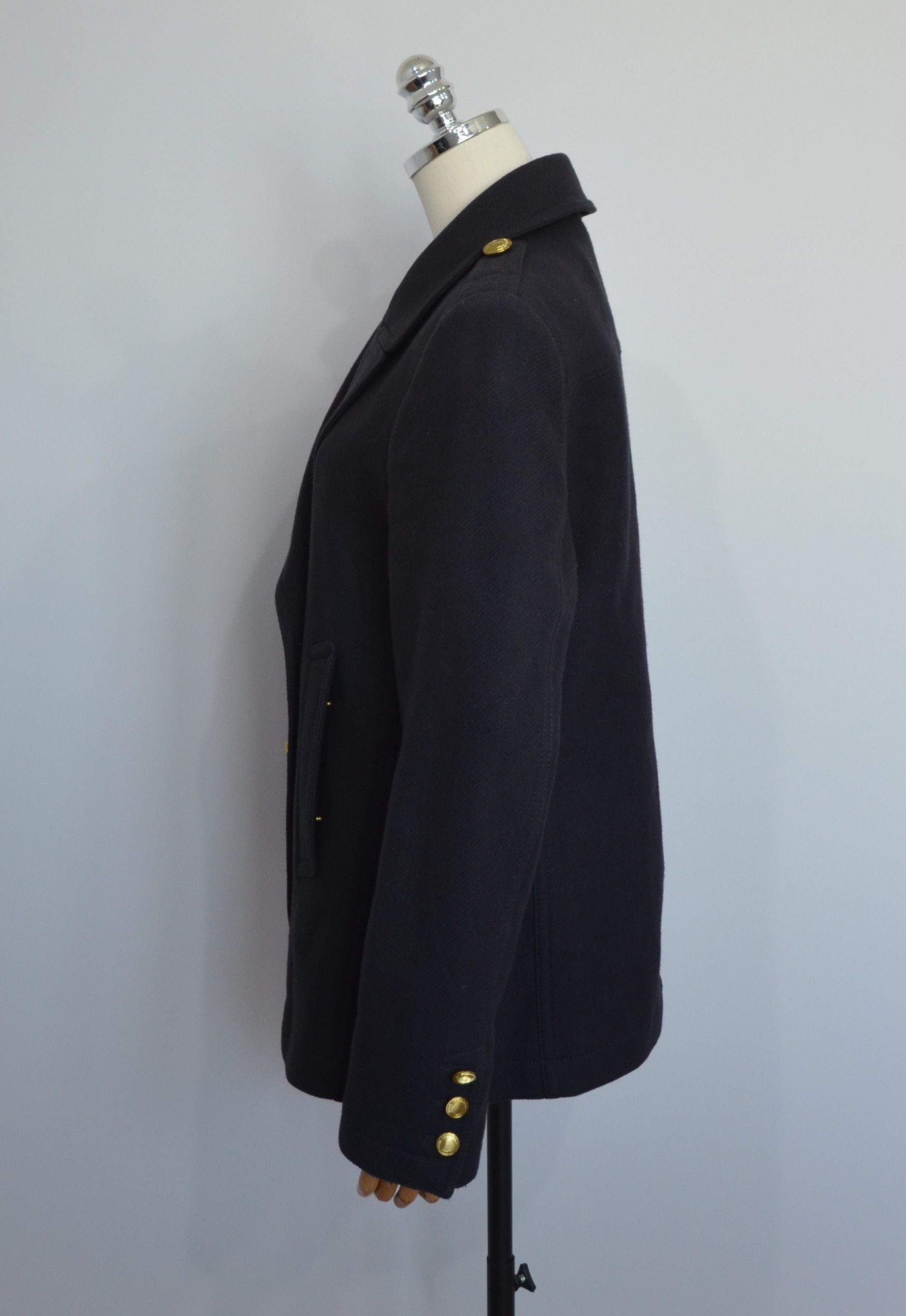 Burberry BURBERRY BRIT Women's Wool Coat With Gold Buttons Navy Size L / US 10 / IT 46 - 5 Thumbnail