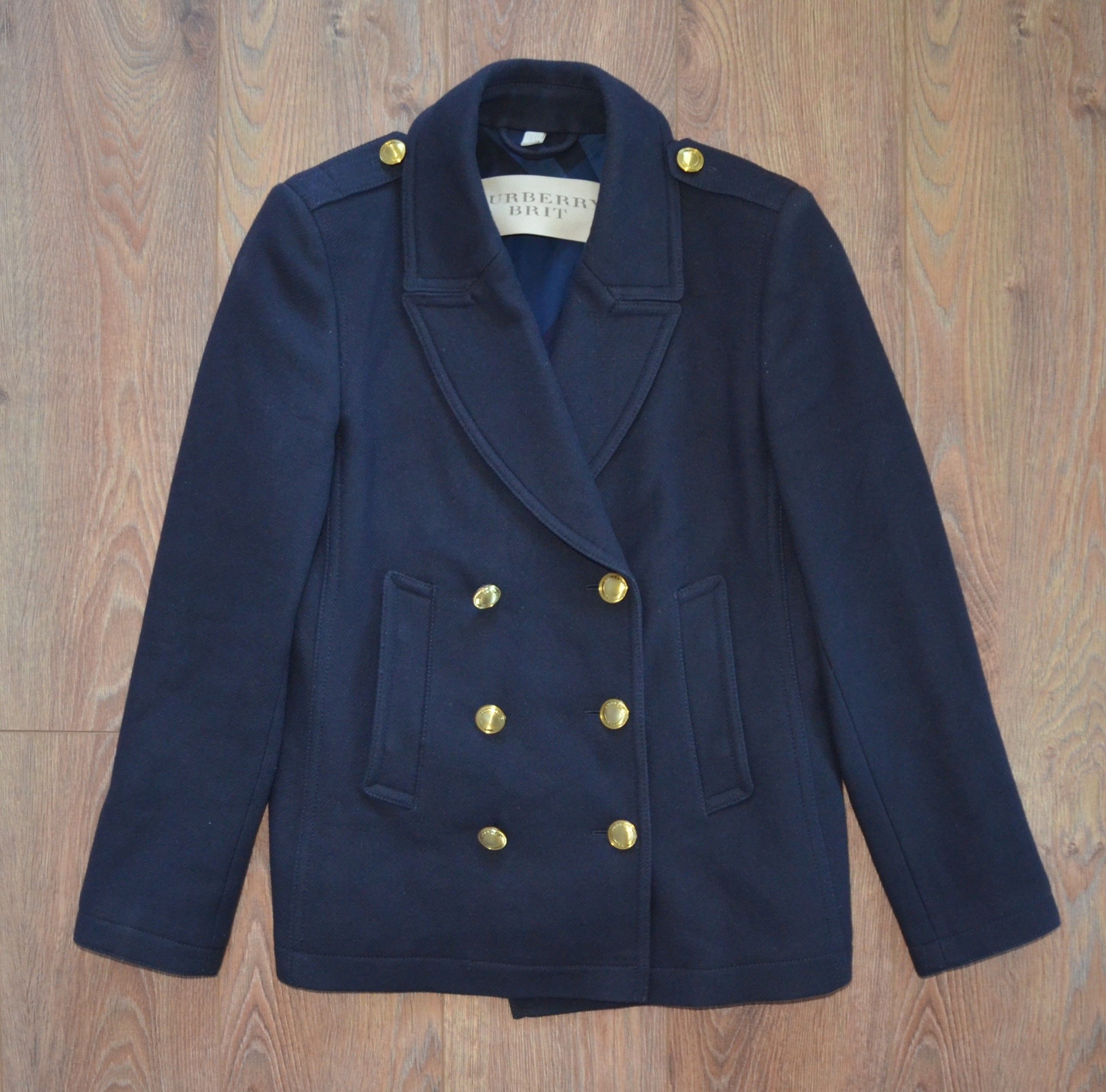 Burberry BURBERRY BRIT Women's Wool Coat With Gold Buttons Navy Size L / US 10 / IT 46 - 12 Thumbnail
