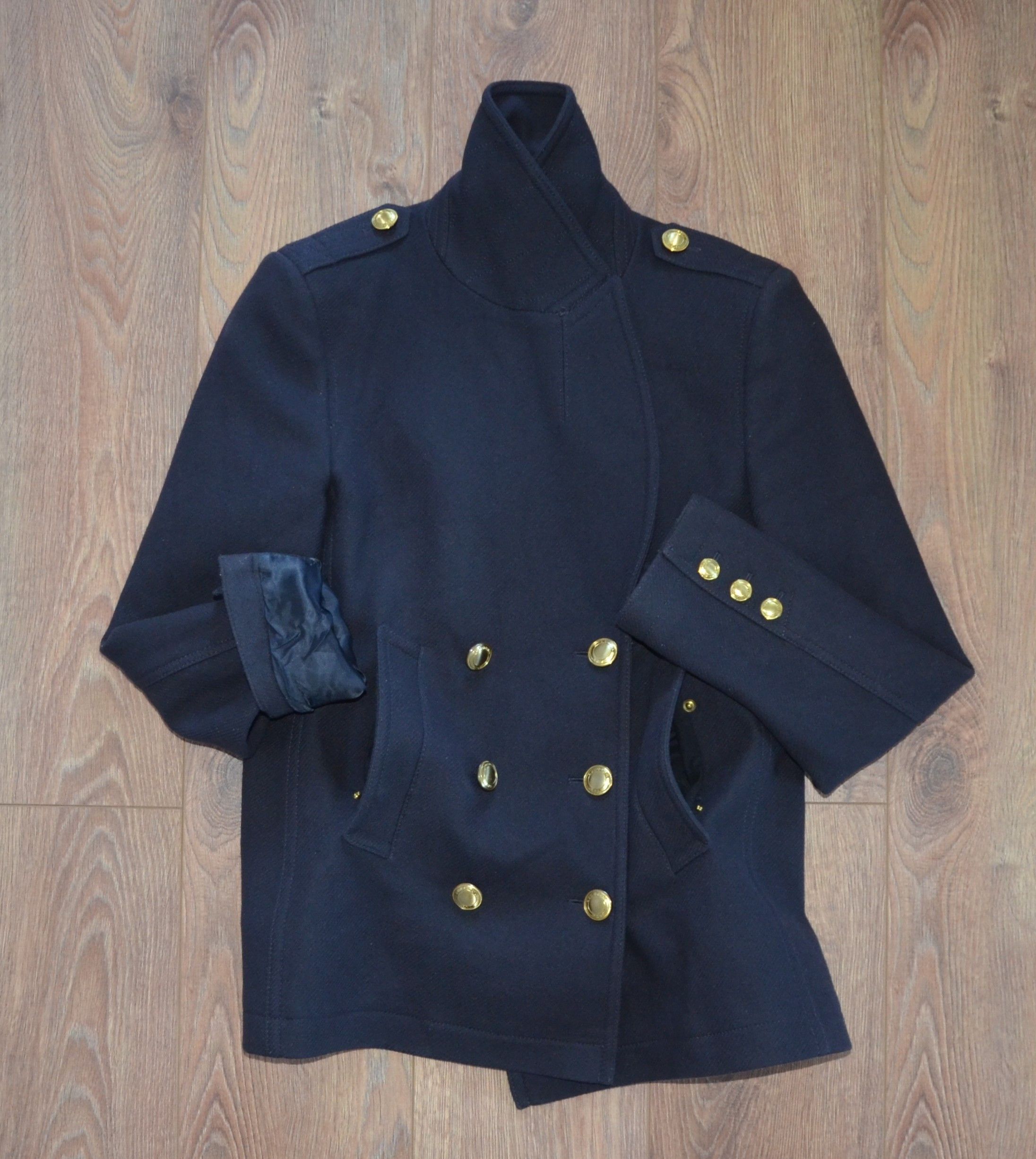 Burberry BURBERRY BRIT Women's Wool Coat With Gold Buttons Navy Size L / US 10 / IT 46 - 16 Thumbnail