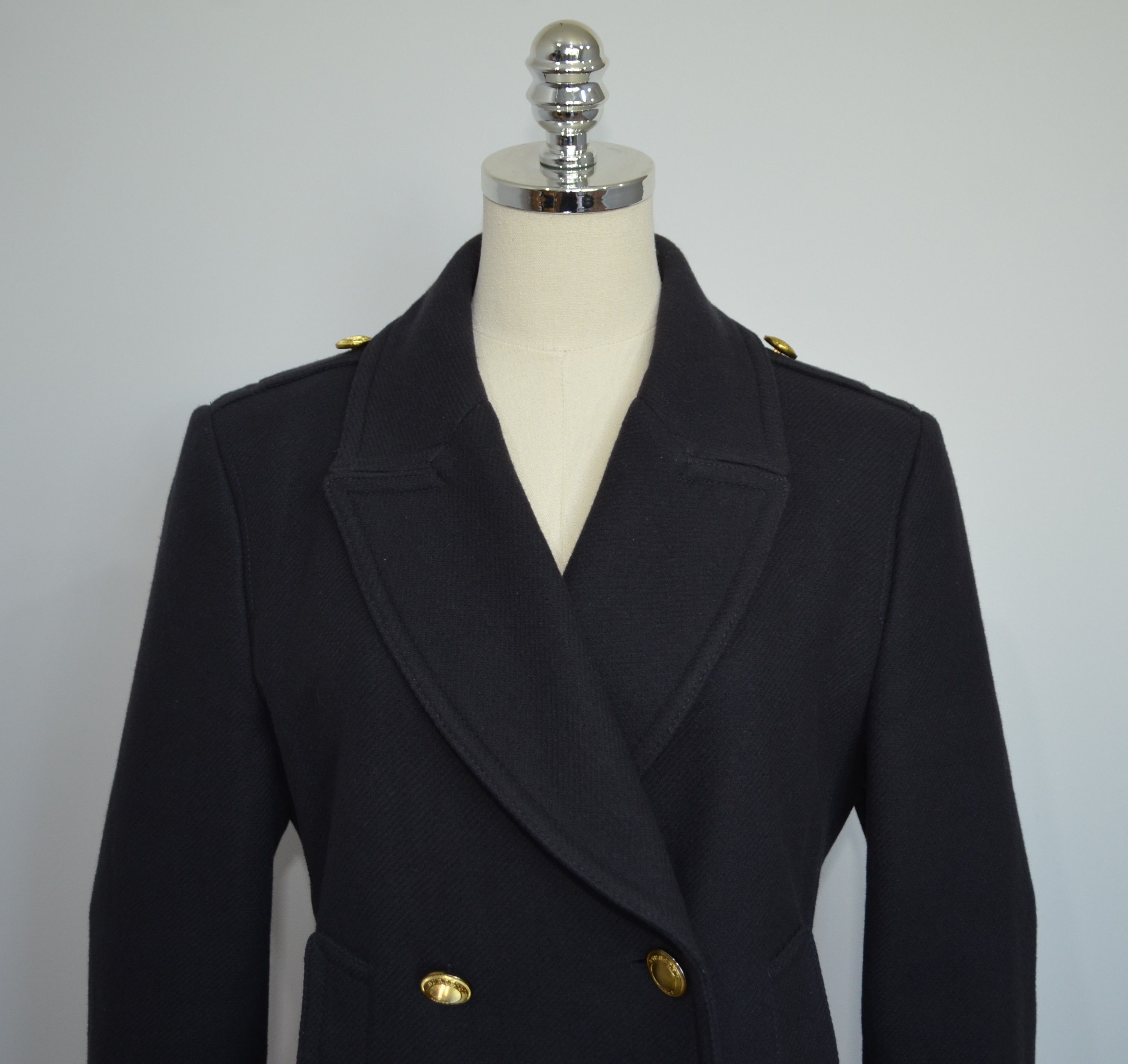 Burberry BURBERRY BRIT Women's Wool Coat With Gold Buttons Navy Size L / US 10 / IT 46 - 2 Thumbnail
